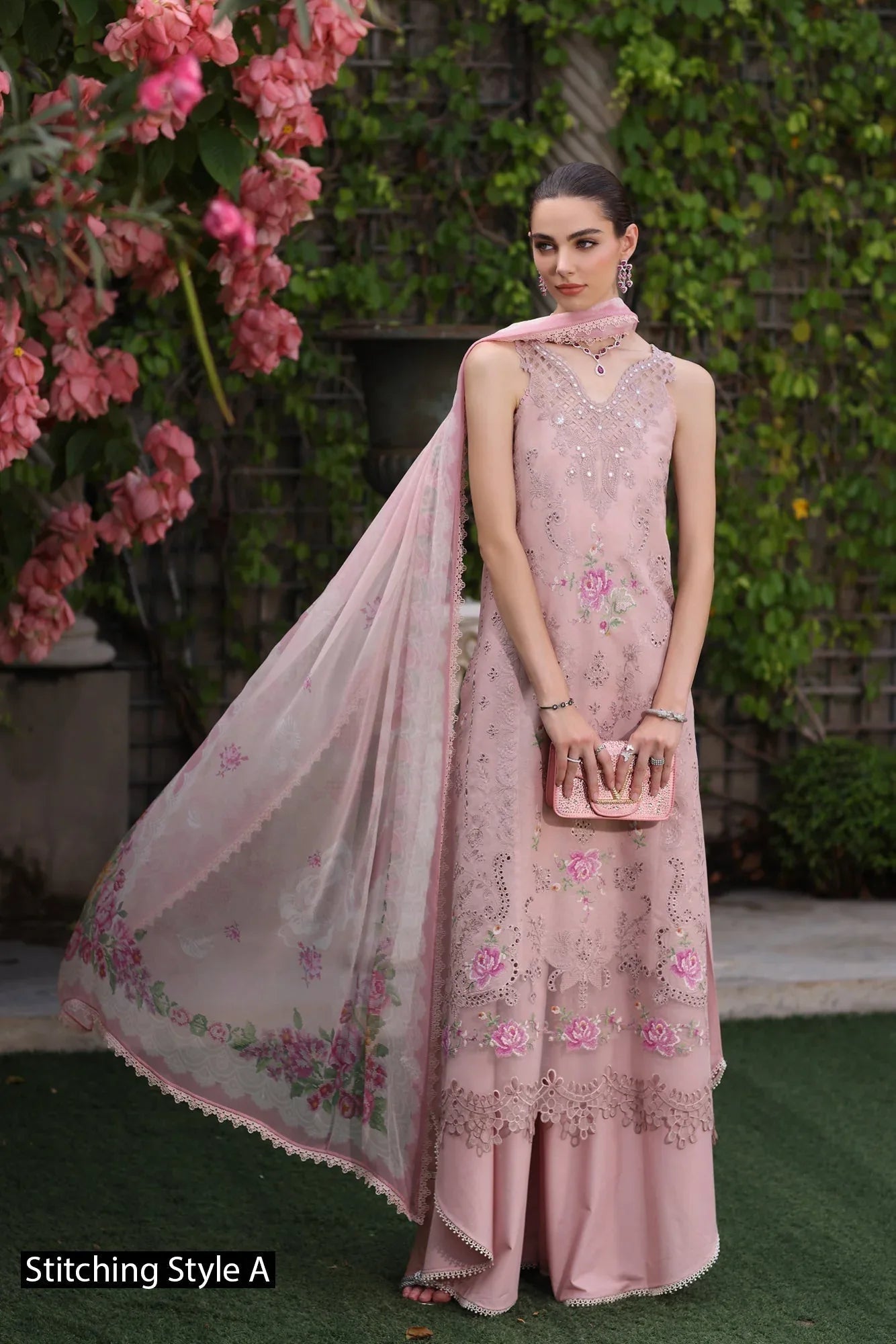 Noor by Saadia Asad | Eid Luxury Schiffli Laserkari 25 | D8- Pink - Rang-e-Khaas