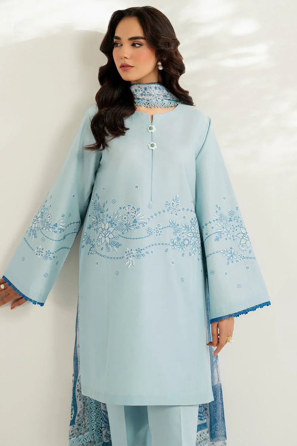 Farasha | Thread Lines Embroidered | Ash Mist - Rang-e-Khaas