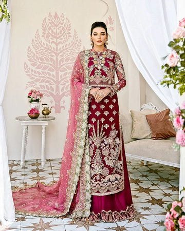 Gulaal | Wedding Formals | Pois Embroidered Net 3-Piece Suit WS-08 - Rang-e-Khaas