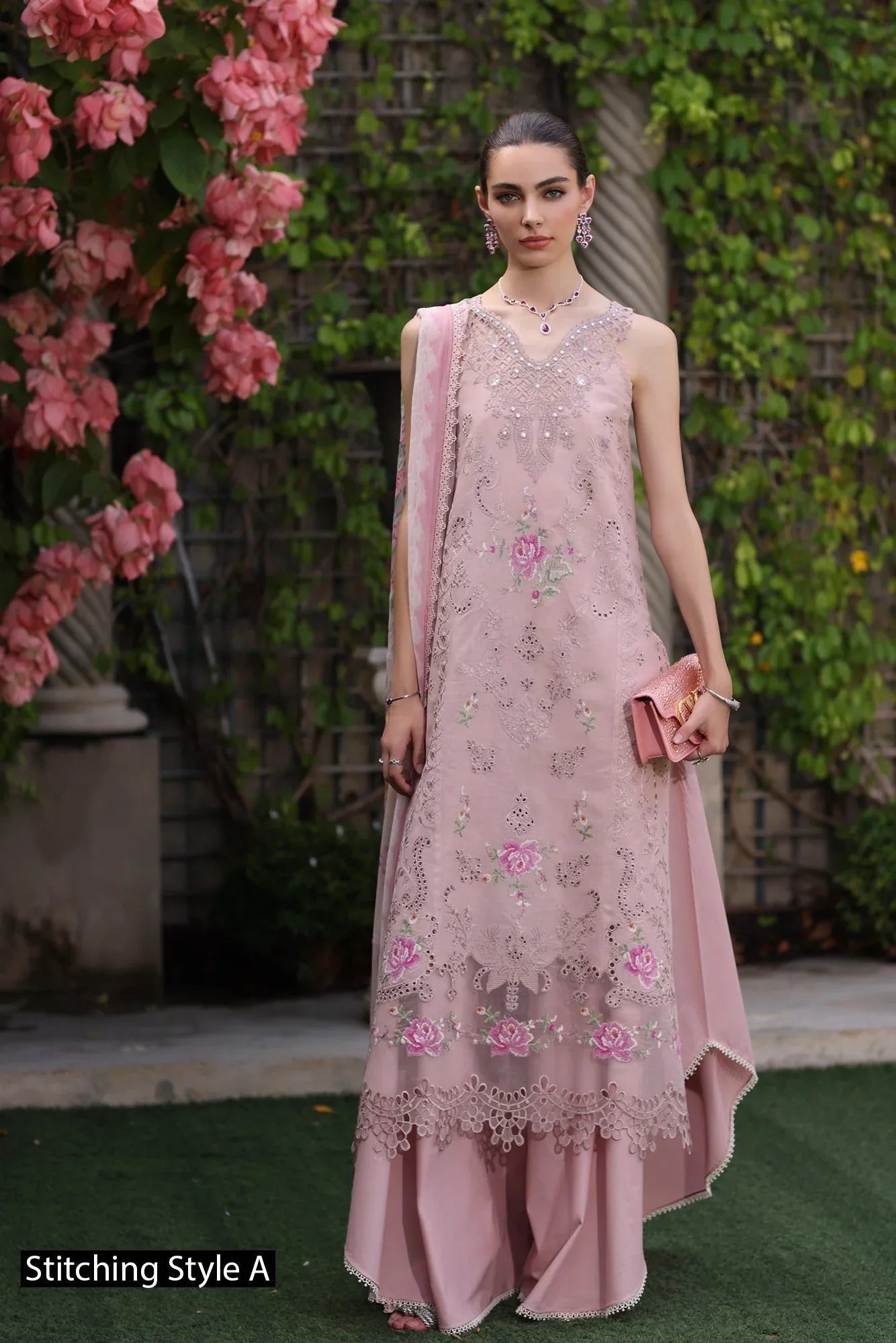 Noor by Saadia Asad | Eid Luxury Schiffli Laserkari 25 | D8- Pink - Rang-e-Khaas