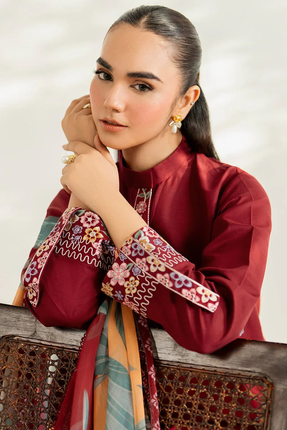 Farasha | Thread Lines Embroidered | Maroon Muse - Rang-e-Khaas