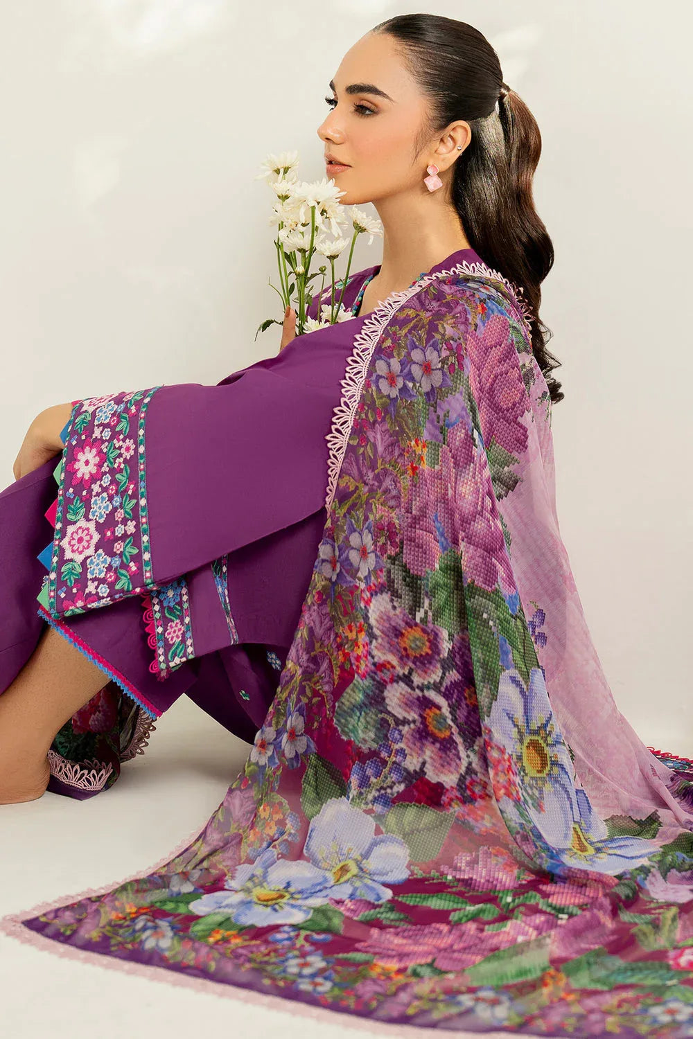 Farasha | Thread Lines Embroidered | Violet Spring - Rang-e-Khaas