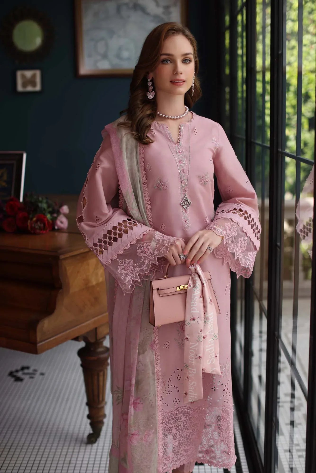 Noor by Saadia Asad | Eid Luxury Schiffli Laserkari 25 | D3- Blush Pink - Rang-e-Khaas