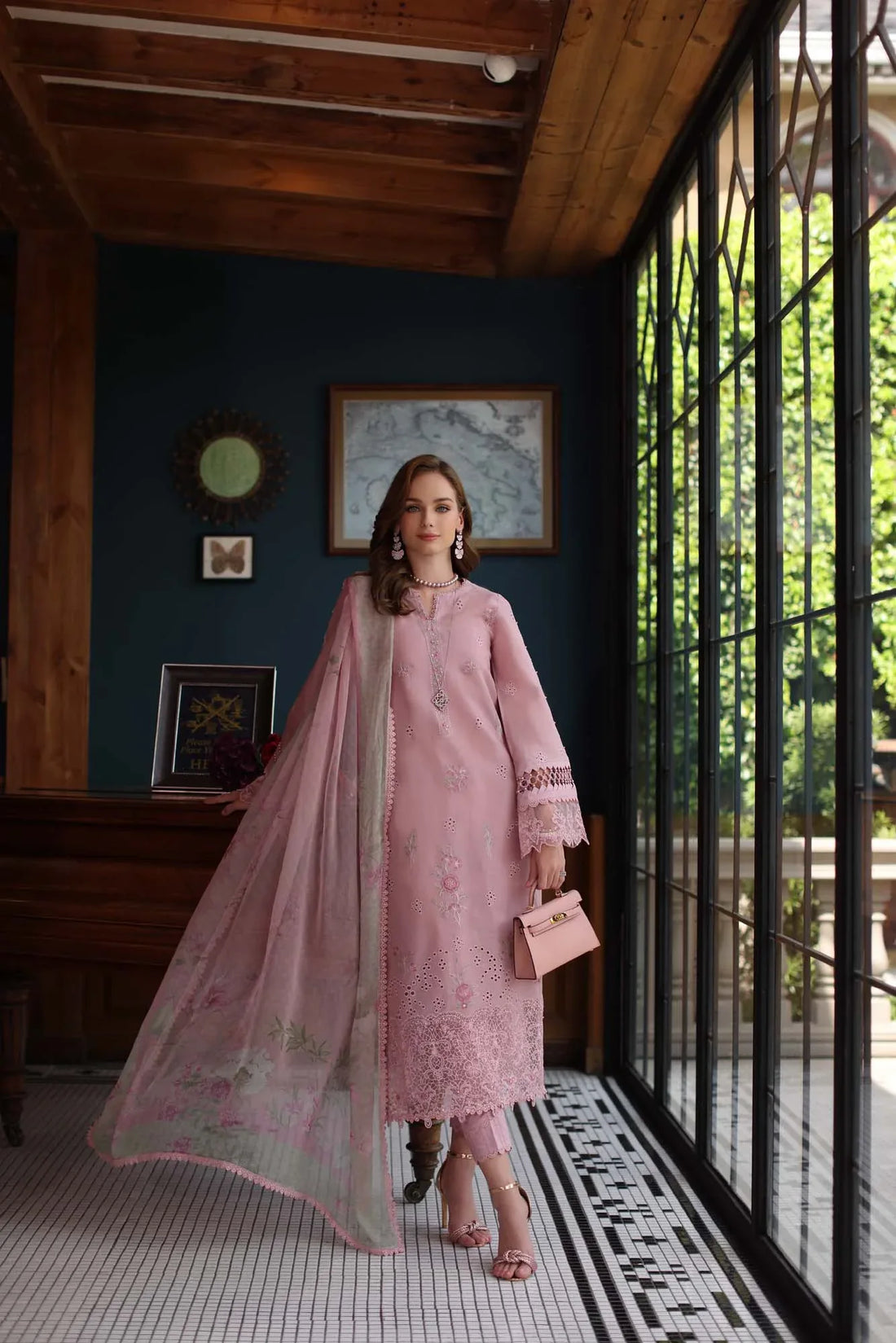 Noor by Saadia Asad | Eid Luxury Schiffli Laserkari 25 | D3- Blush Pink - Rang-e-Khaas