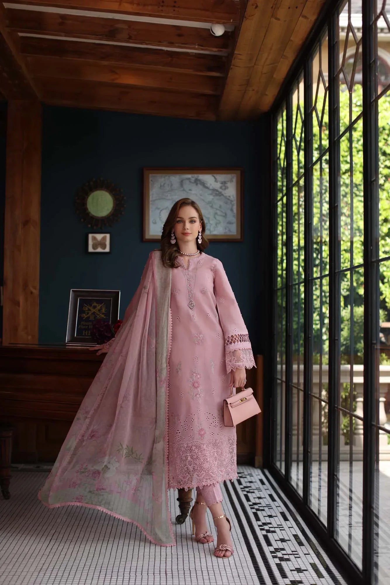 Noor by Saadia Asad | Eid Luxury Schiffli Laserkari 25 | D3- Blush Pink - Rang-e-Khaas