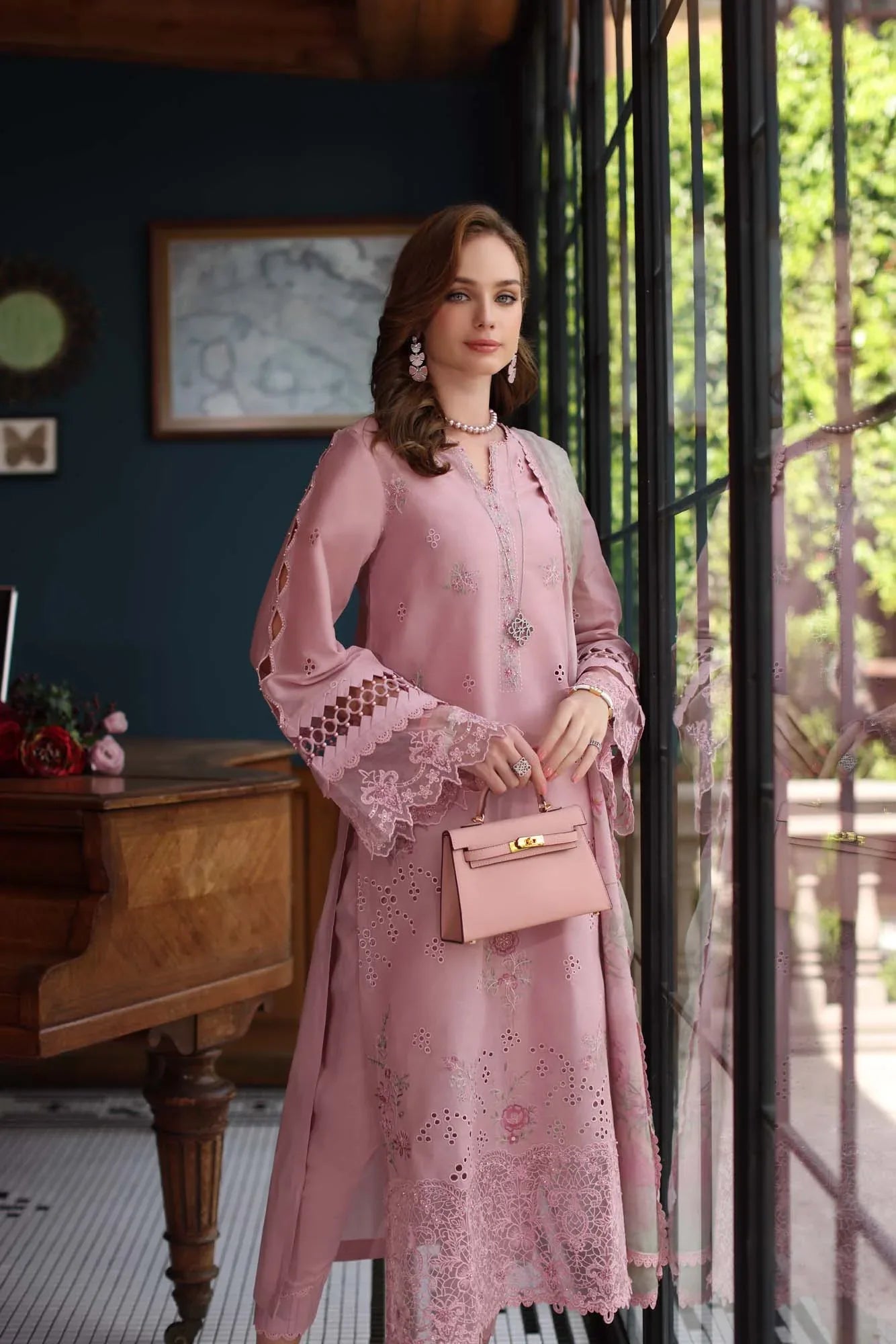 Noor by Saadia Asad | Eid Luxury Schiffli Laserkari 25 | D3- Blush Pink - Rang-e-Khaas