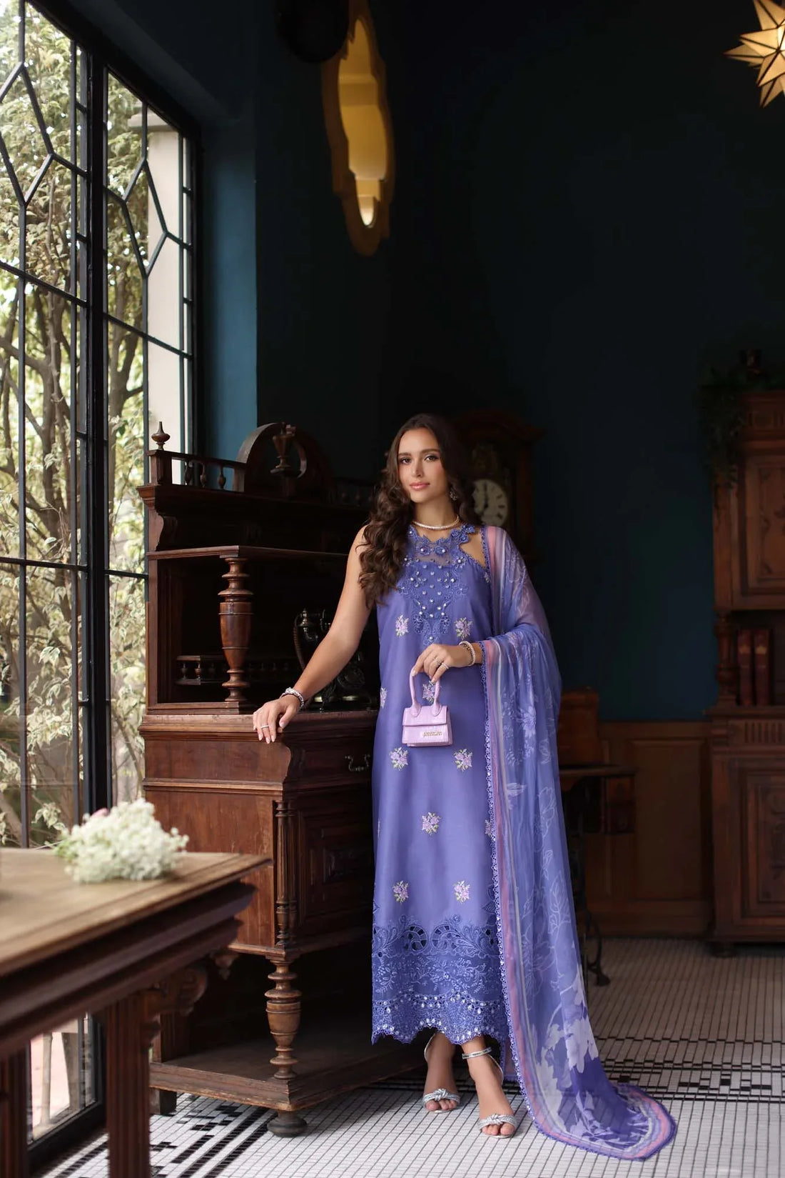 Noor by Saadia Asad | Eid Luxury Schiffli Laserkari 25 | D2- Indigo - Rang-e-Khaas