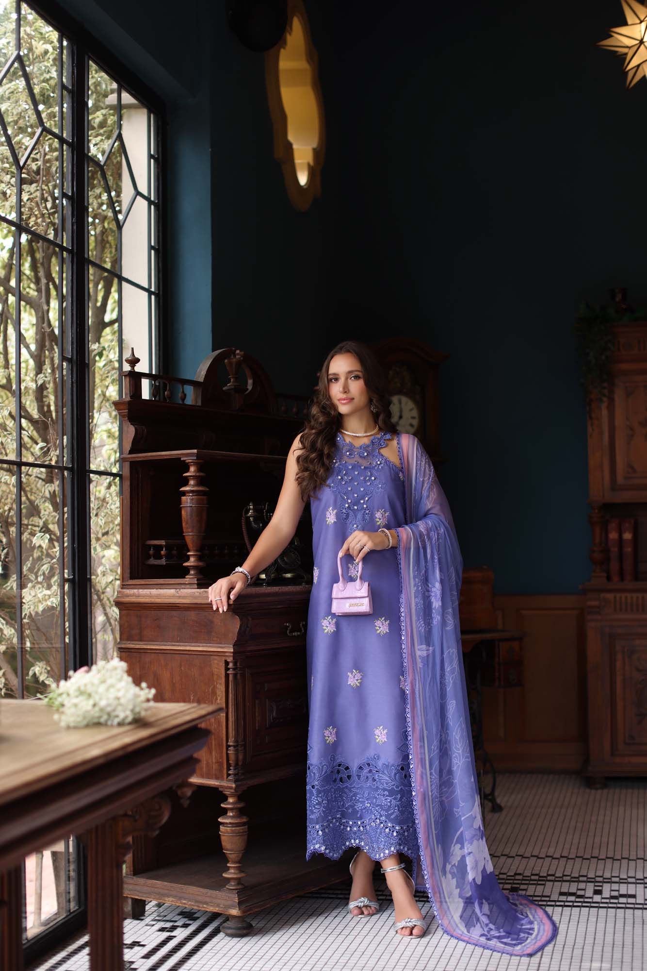 Noor by Saadia Asad | Eid Luxury Schiffli Laserkari 25 | D2- Indigo