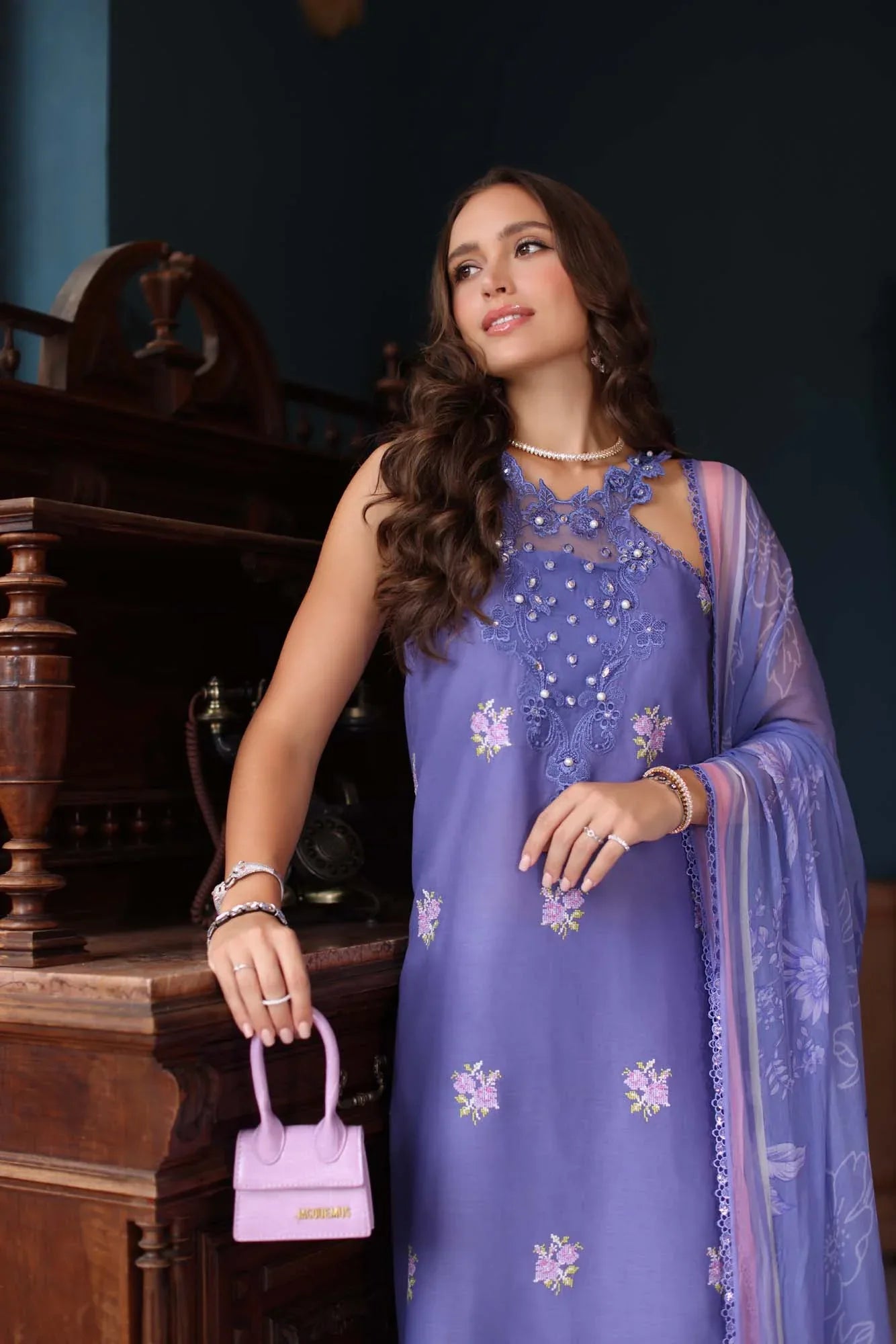 Noor by Saadia Asad | Eid Luxury Schiffli Laserkari 25 | D2- Indigo - Rang-e-Khaas