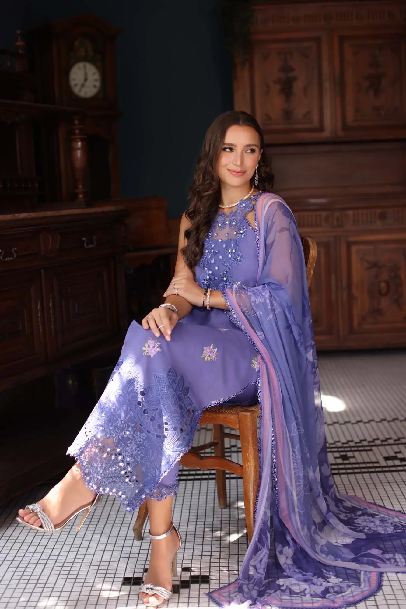 Noor by Saadia Asad | Eid Luxury Schiffli Laserkari 25 | D2- Indigo - Rang-e-Khaas