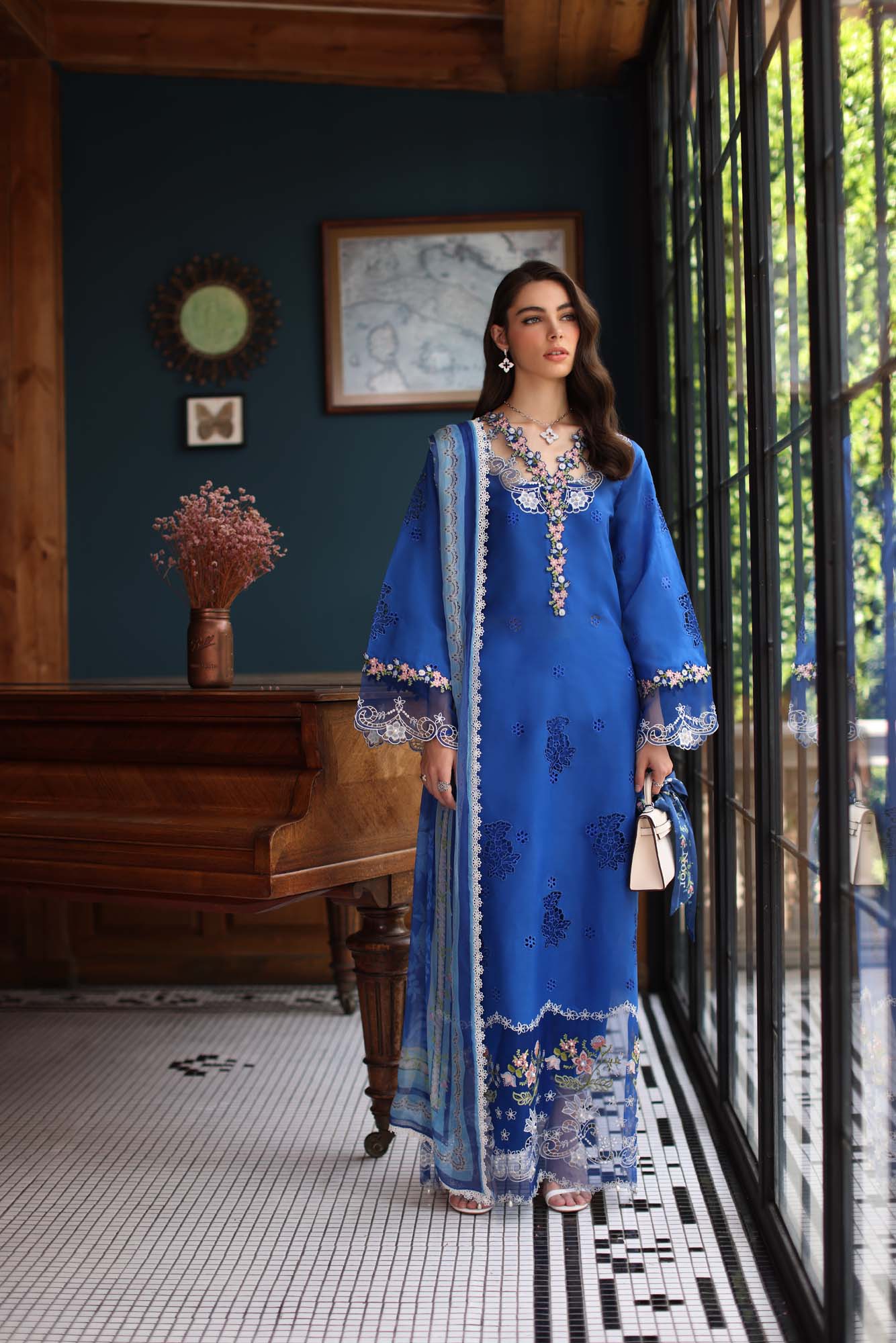 Noor by Saadia Asad | Eid Luxury Schiffli Laserkari 25 | D4- Ink Blue