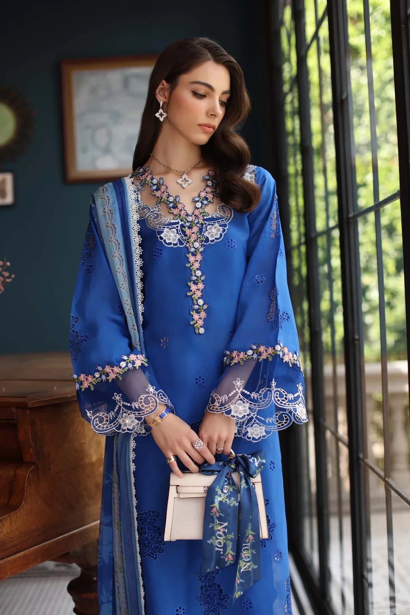 Noor by Saadia Asad | Eid Luxury Schiffli Laserkari 25 | D4- Ink Blue - Rang-e-Khaas