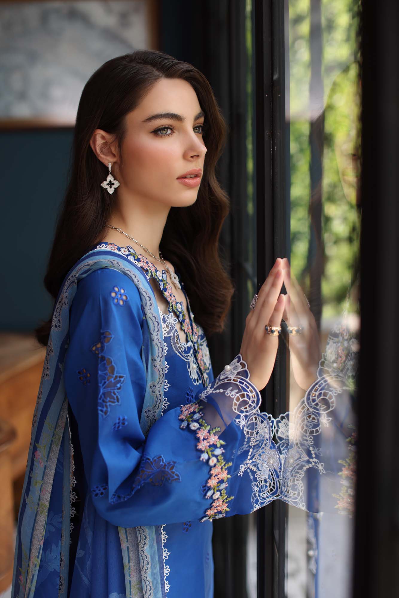 Noor by Saadia Asad | Eid Luxury Schiffli Laserkari 25 | D4- Ink Blue