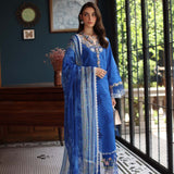 Noor by Saadia Asad | Eid Luxury Schiffli Laserkari 25 | D4- Ink Blue