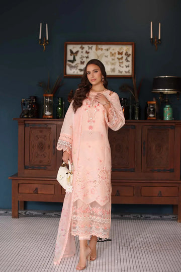 Noor by Saadia Asad | Eid Luxury Schiffli Laserkari 25 | D6- Peach - Rang-e-Khaas