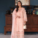 Noor by Saadia Asad | Eid Luxury Schiffli Laserkari 25 | D6- Peach