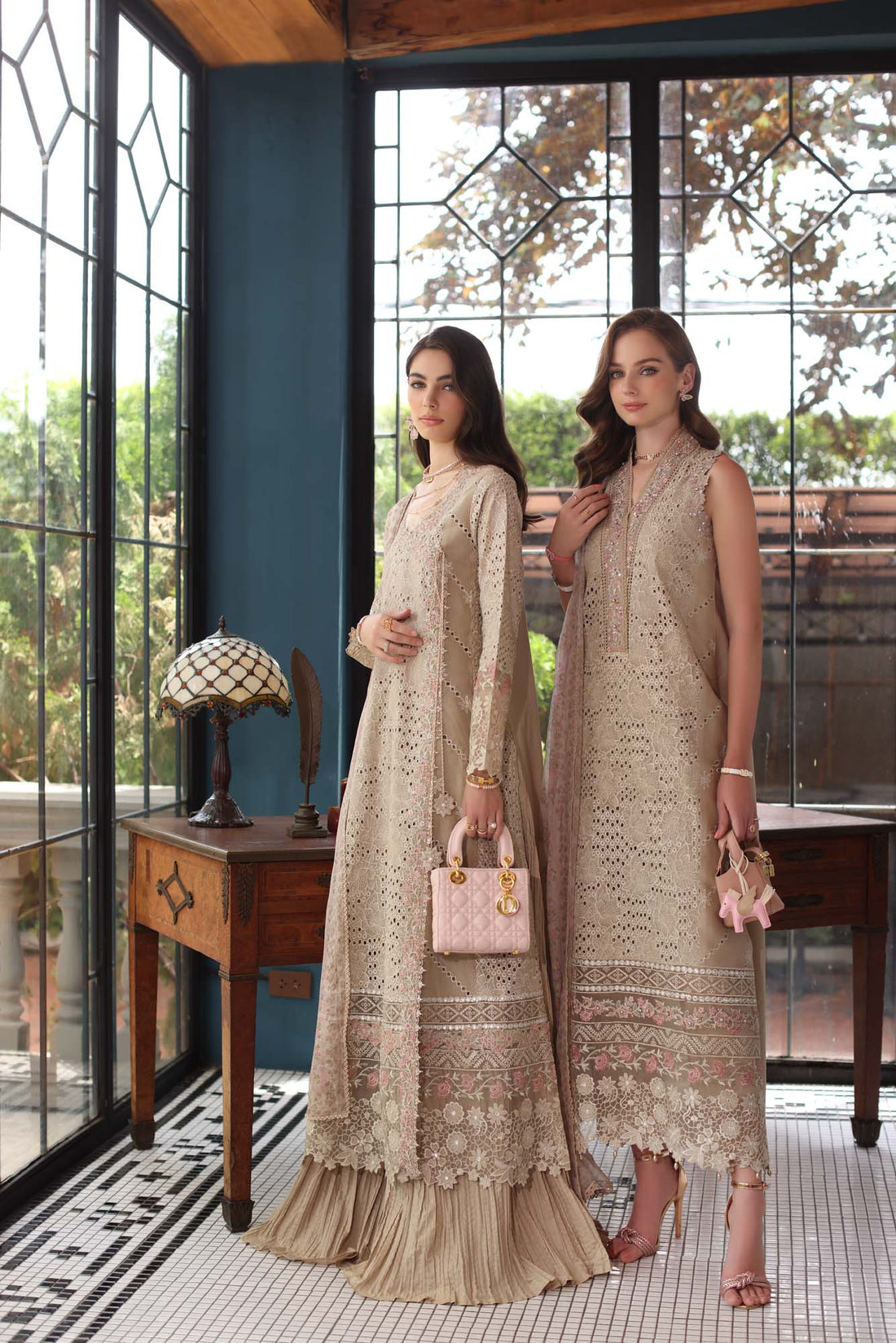 Noor by Saadia Asad | Eid Luxury Schiffli Laserkari 25 | D1- Beige - Rang-e-Khaas