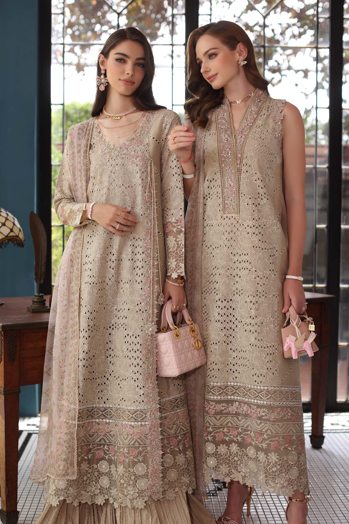 Noor by Saadia Asad | Eid Luxury Schiffli Laserkari 25 | D1- Beige