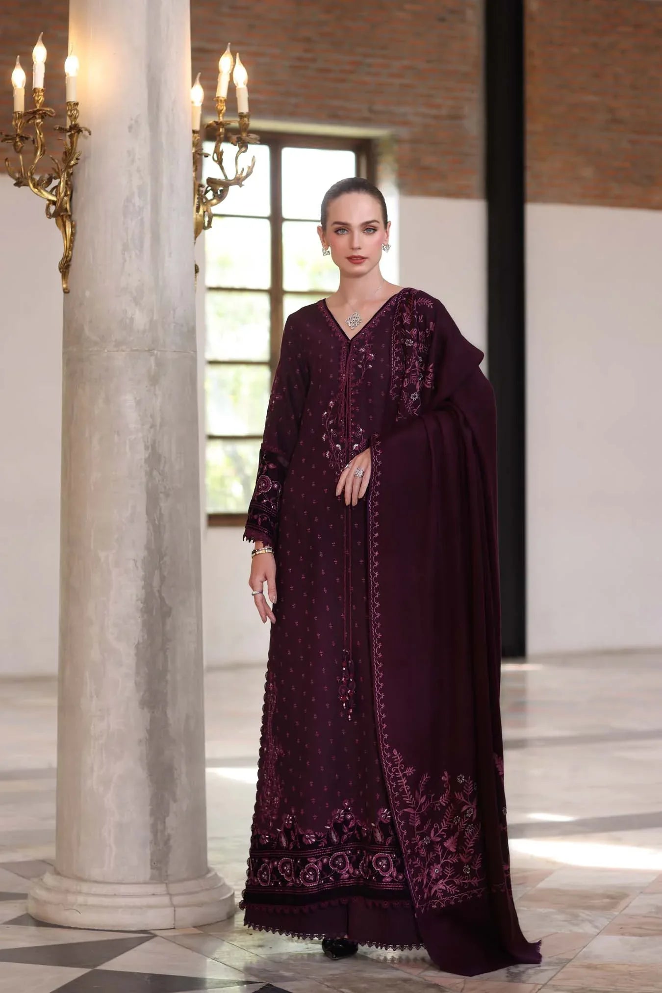 Noor by Saadia Asad | Winter Pashmina 25 | Damson - Rang-e-Khaas
