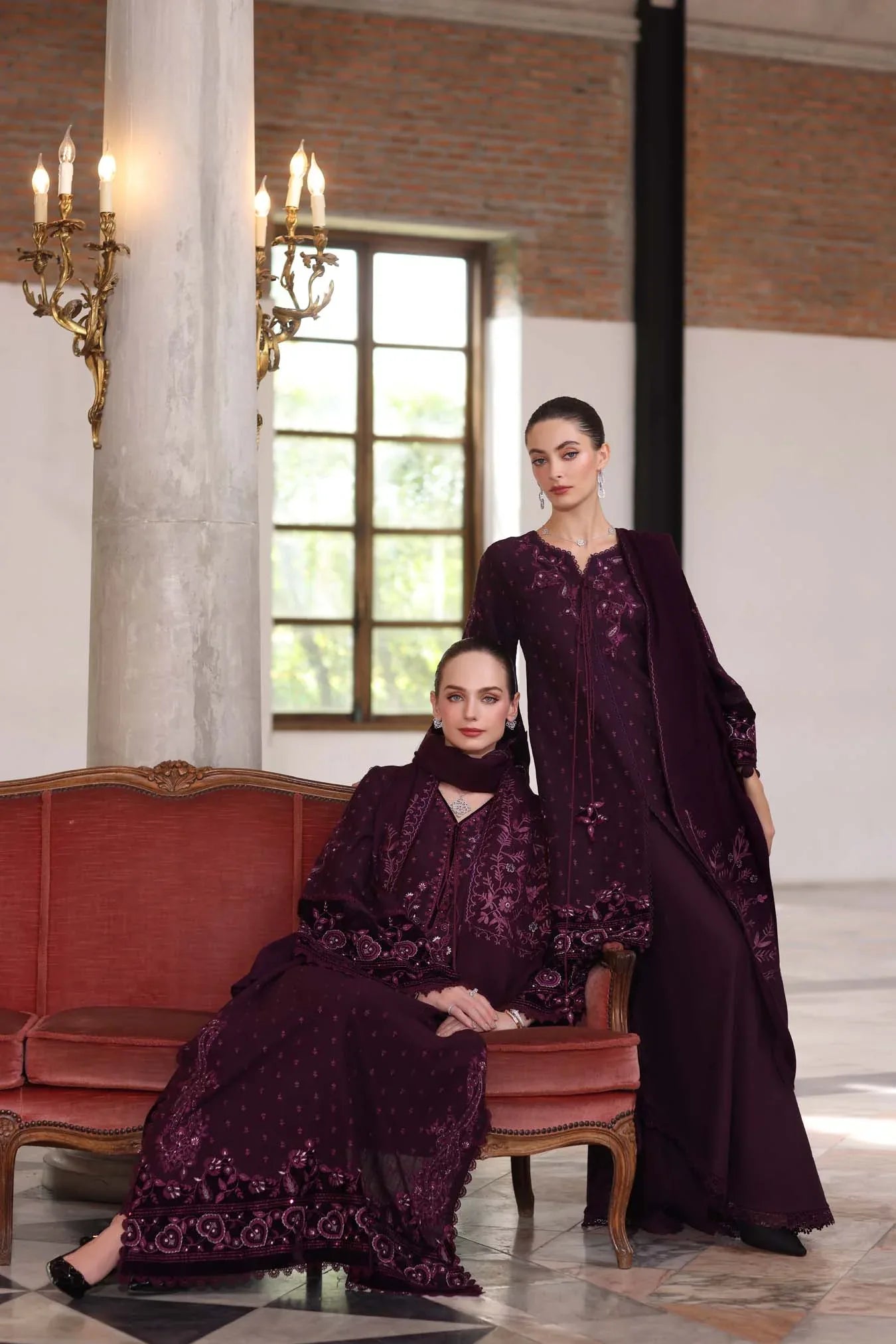 Noor by Saadia Asad | Winter Pashmina 25 | Damson - Rang-e-Khaas