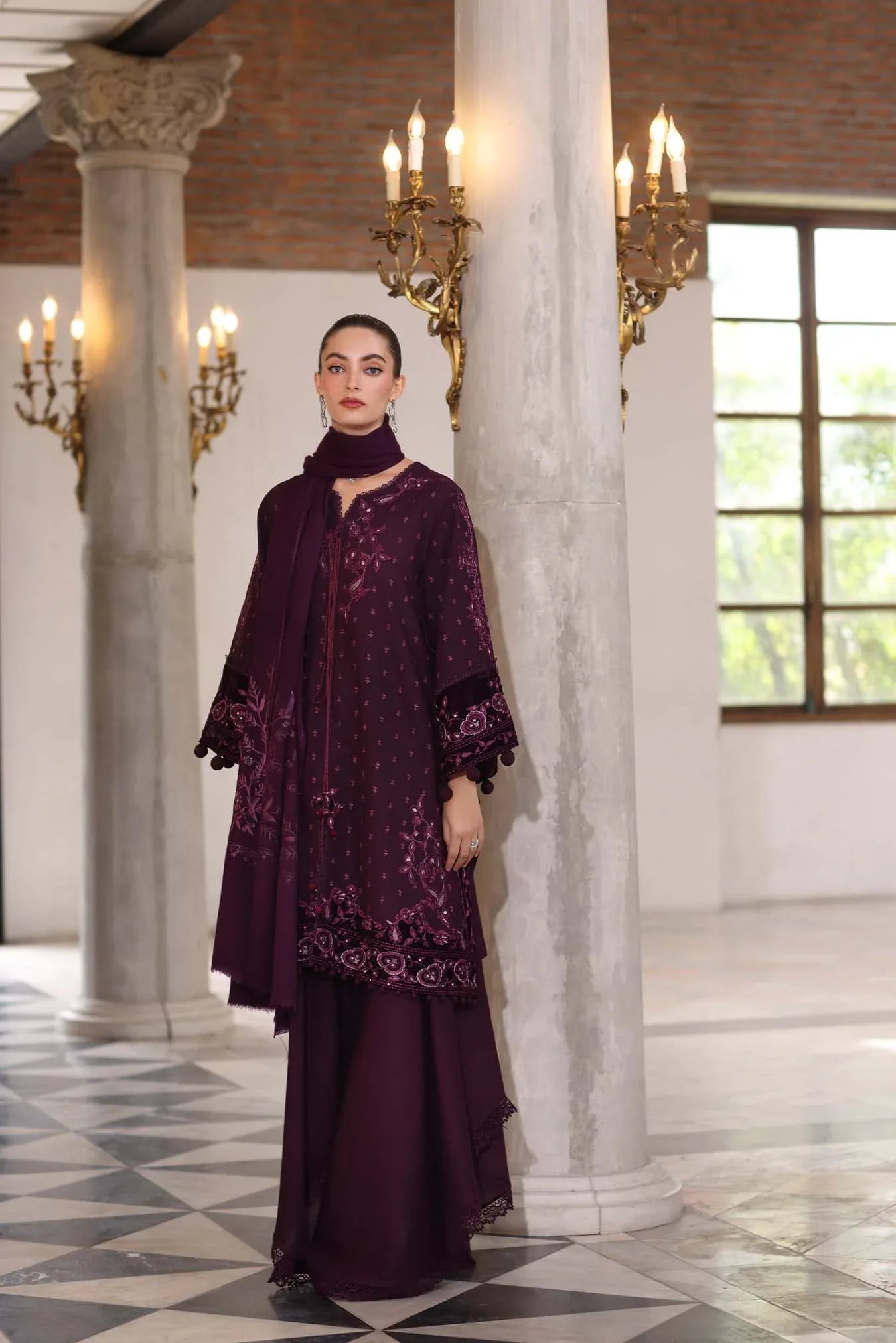 Noor by Saadia Asad | Winter Pashmina 25 | Damson - Rang-e-Khaas