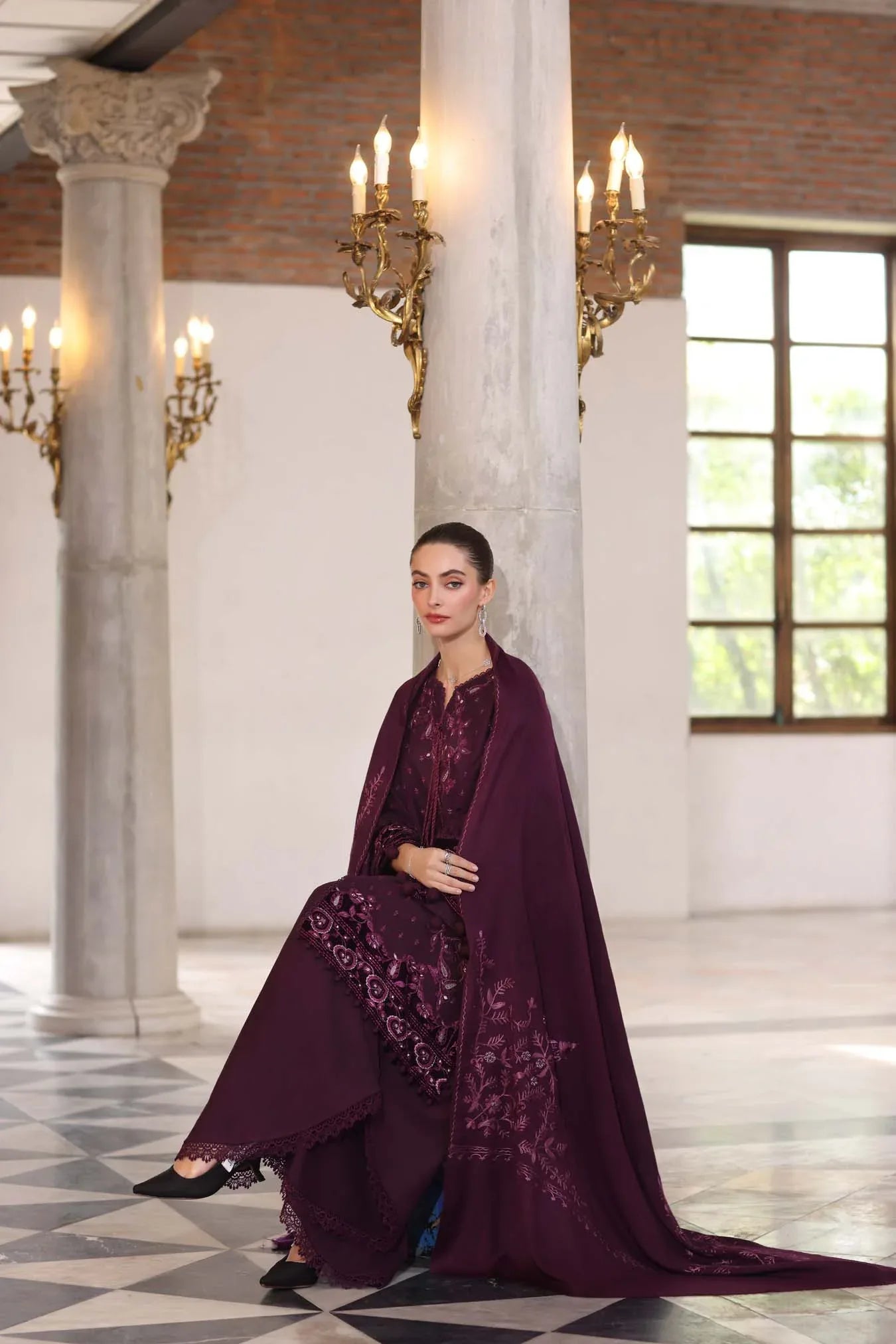 Noor by Saadia Asad | Winter Pashmina 25 | Damson - Rang-e-Khaas