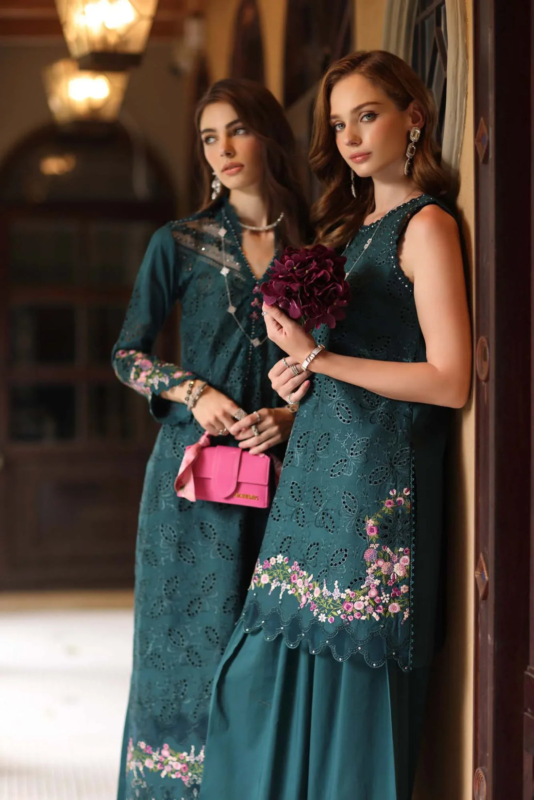 Noor by Saadia Asad | Eid Luxury Schiffli Laserkari 25 | D5- Teal - Rang-e-Khaas