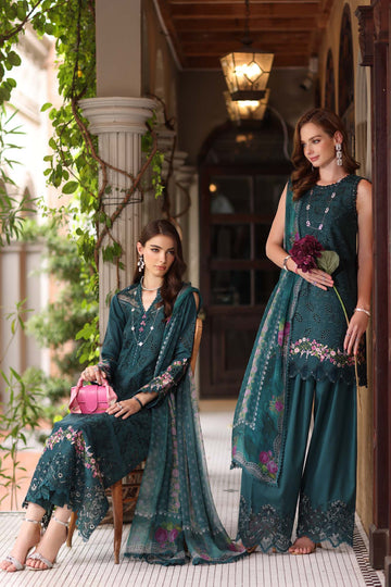 Noor by Saadia Asad | Eid Luxury Schiffli Laserkari 25 | D5- Teal - Rang-e-Khaas
