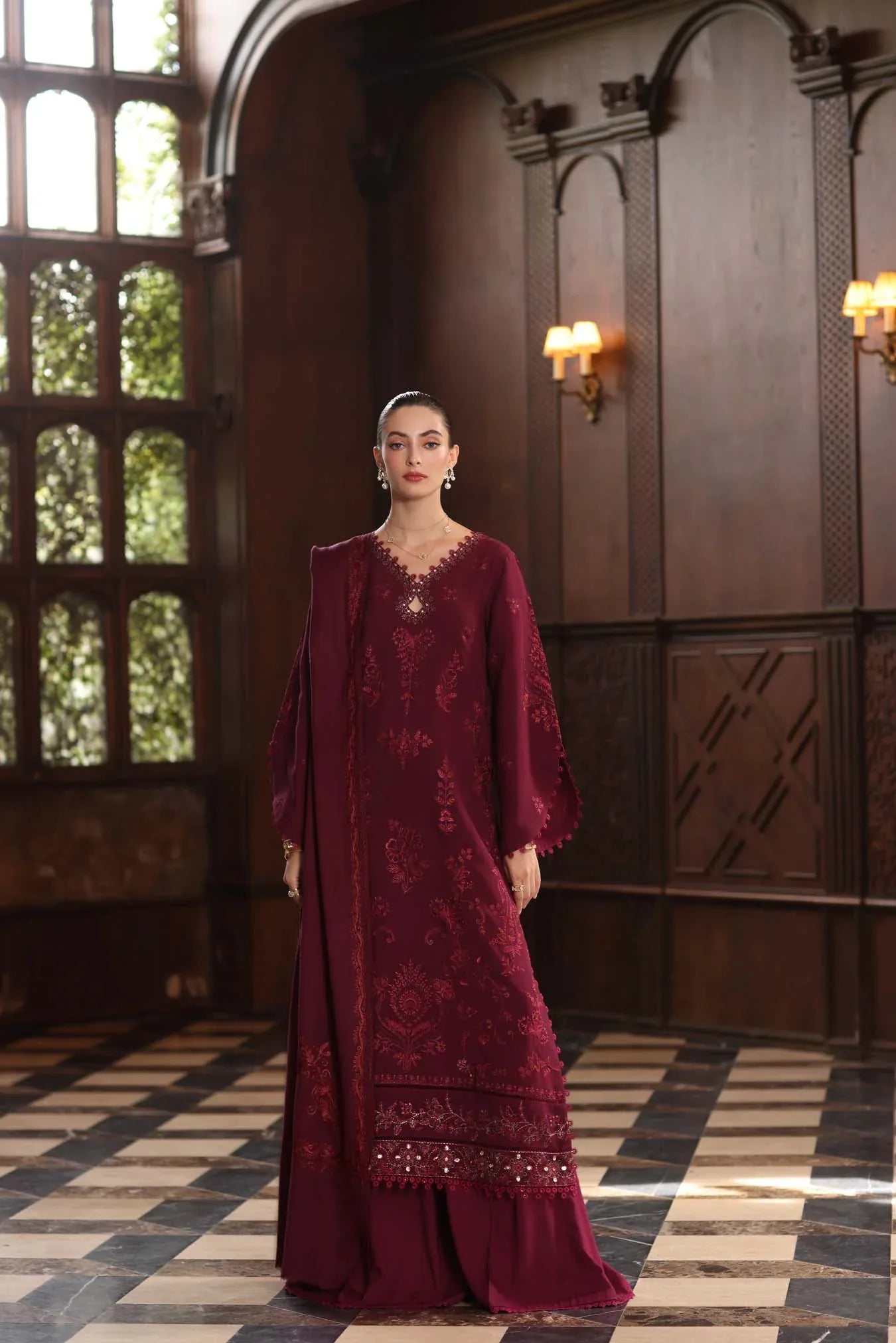 Noor by Saadia Asad | Winter Pashmina 25 | Royal Claret - Rang-e-Khaas