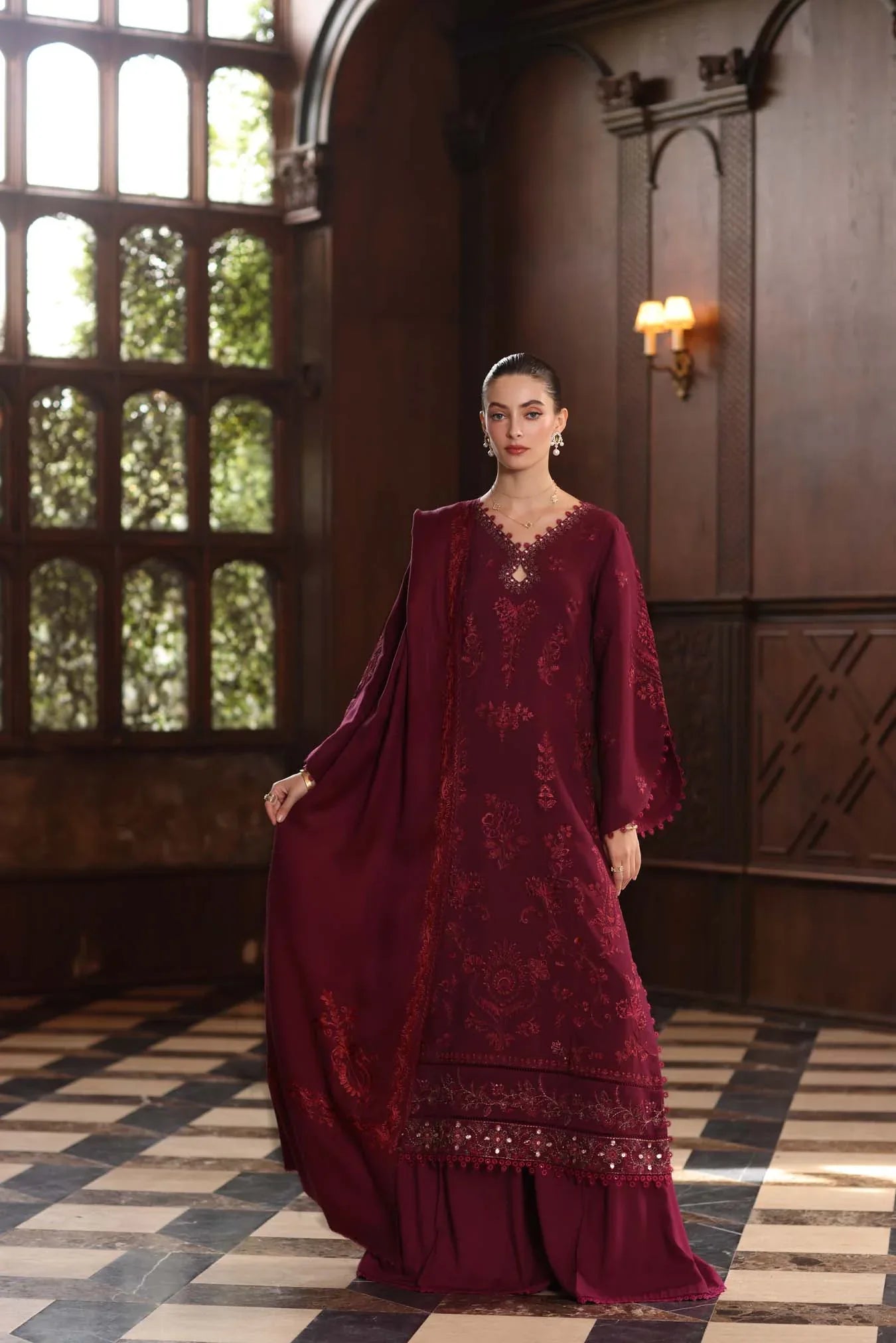 Noor by Saadia Asad | Winter Pashmina 25 | Royal Claret - Rang-e-Khaas