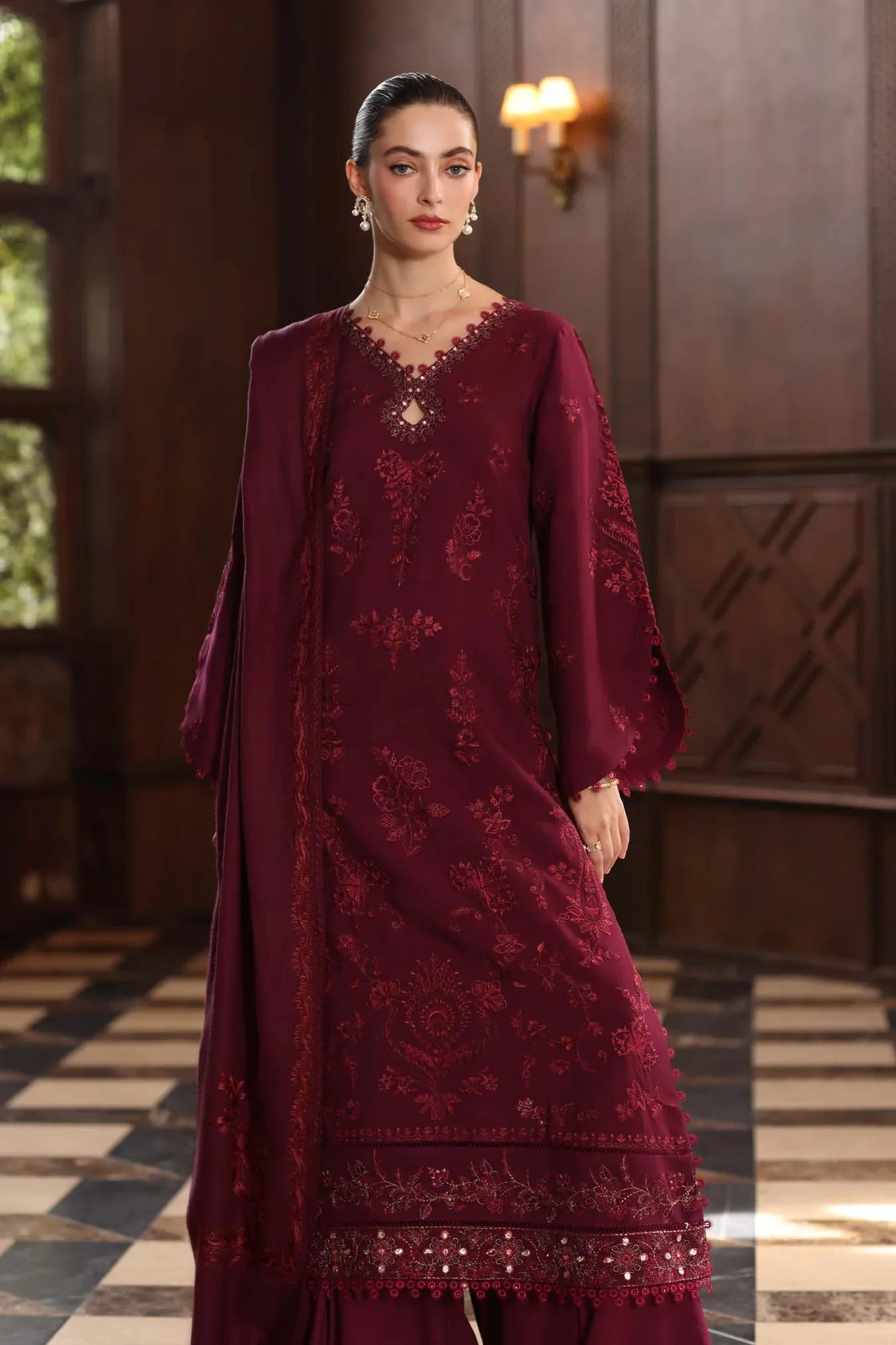 Noor by Saadia Asad | Winter Pashmina 25 | Royal Claret - Rang-e-Khaas