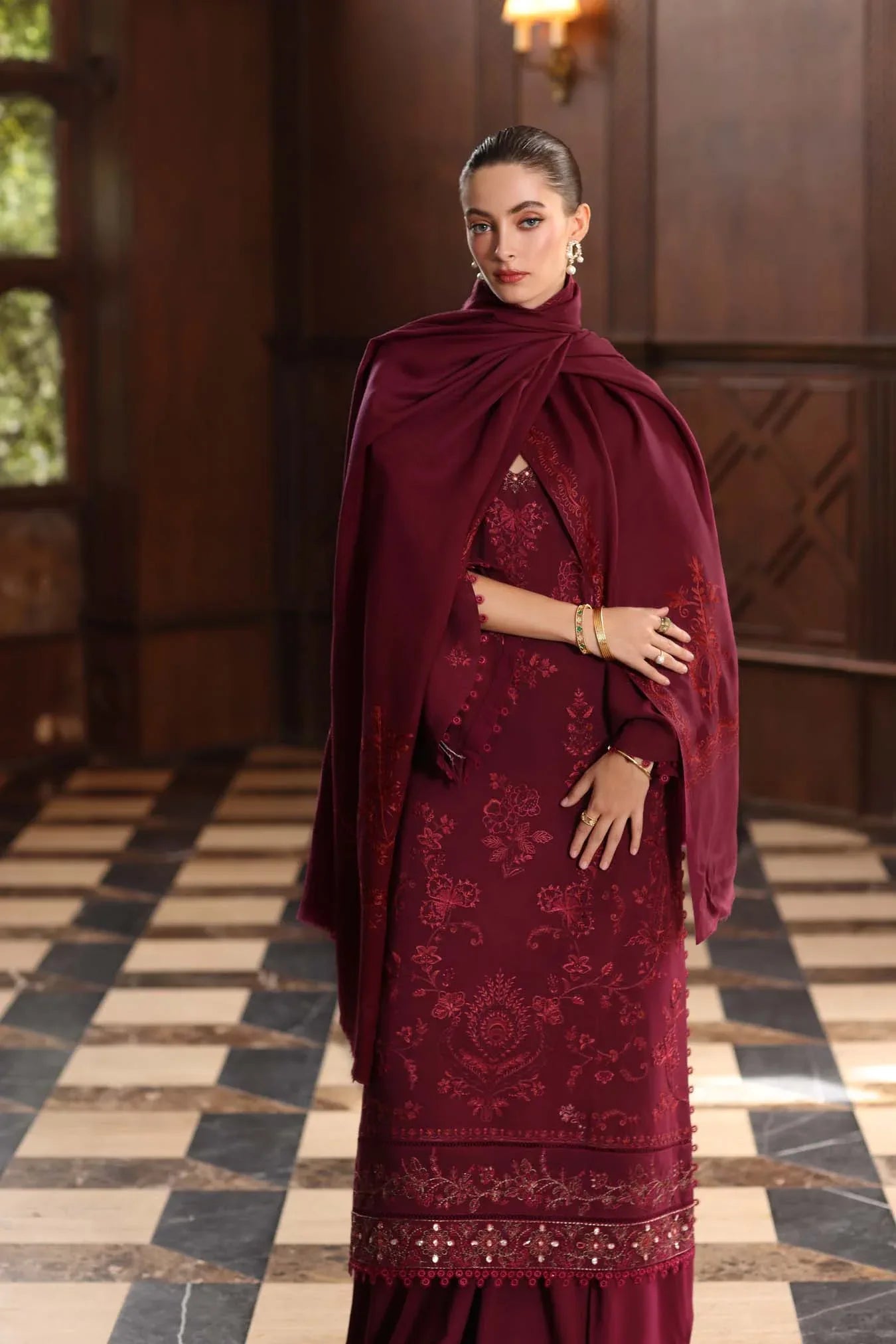 Noor by Saadia Asad | Winter Pashmina 25 | Royal Claret - Rang-e-Khaas