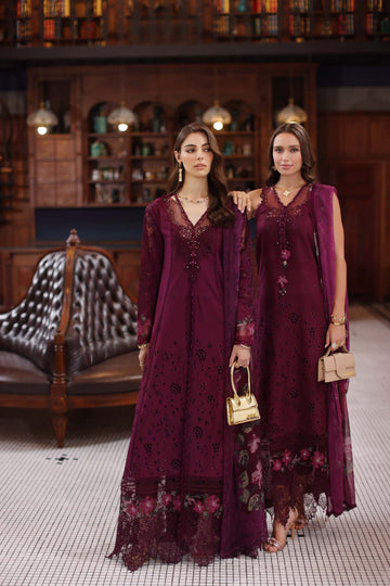 Noor by Saadia Asad | Eid Luxury Schiffli Laserkari 25 | D12- Plum - Rang-e-Khaas