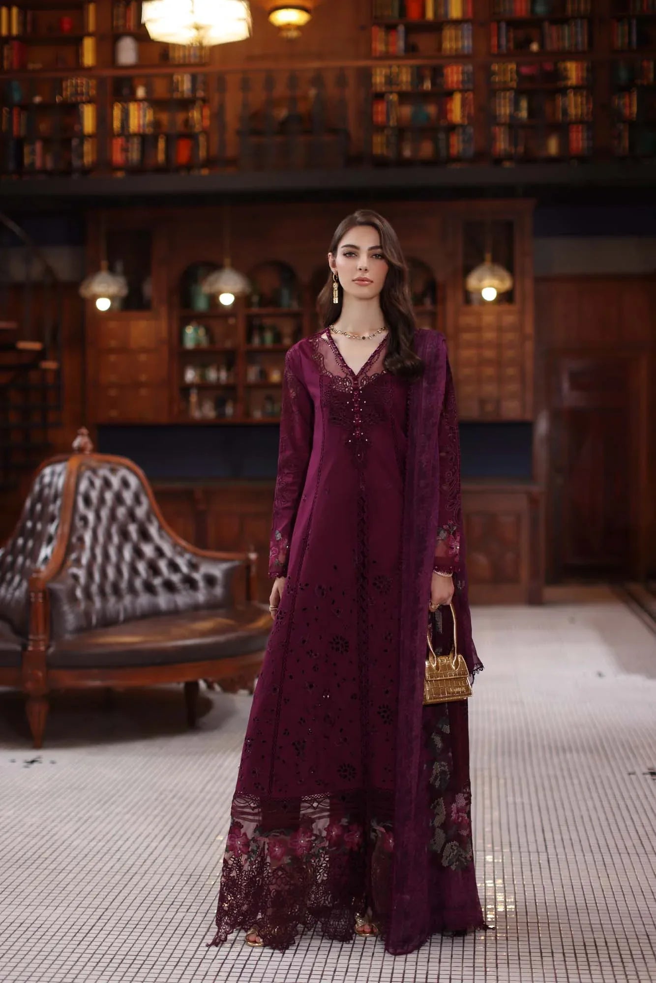 Noor by Saadia Asad | Eid Luxury Schiffli Laserkari 25 | D12- Plum - Rang-e-Khaas