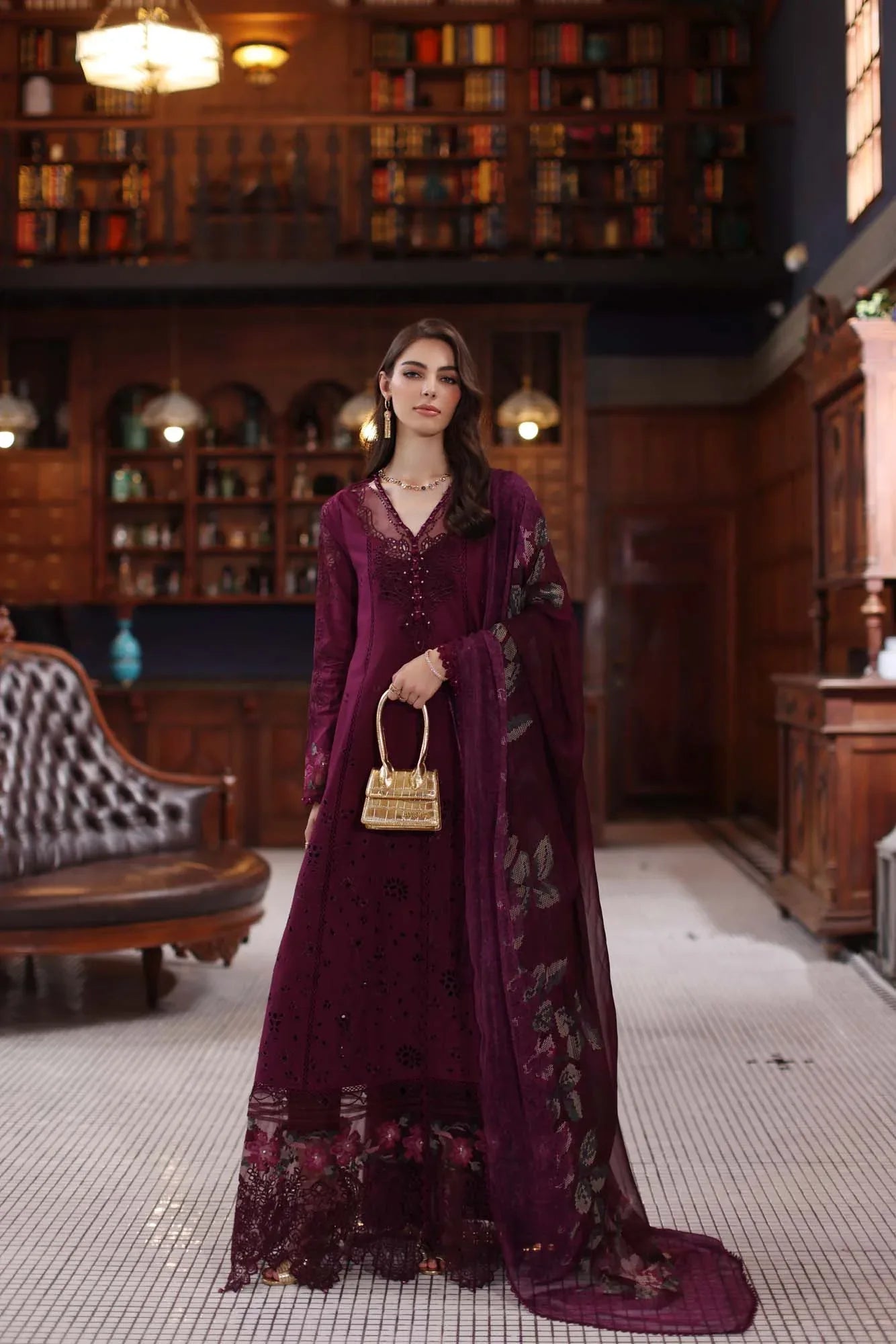 Noor by Saadia Asad | Eid Luxury Schiffli Laserkari 25 | D12- Plum - Rang-e-Khaas