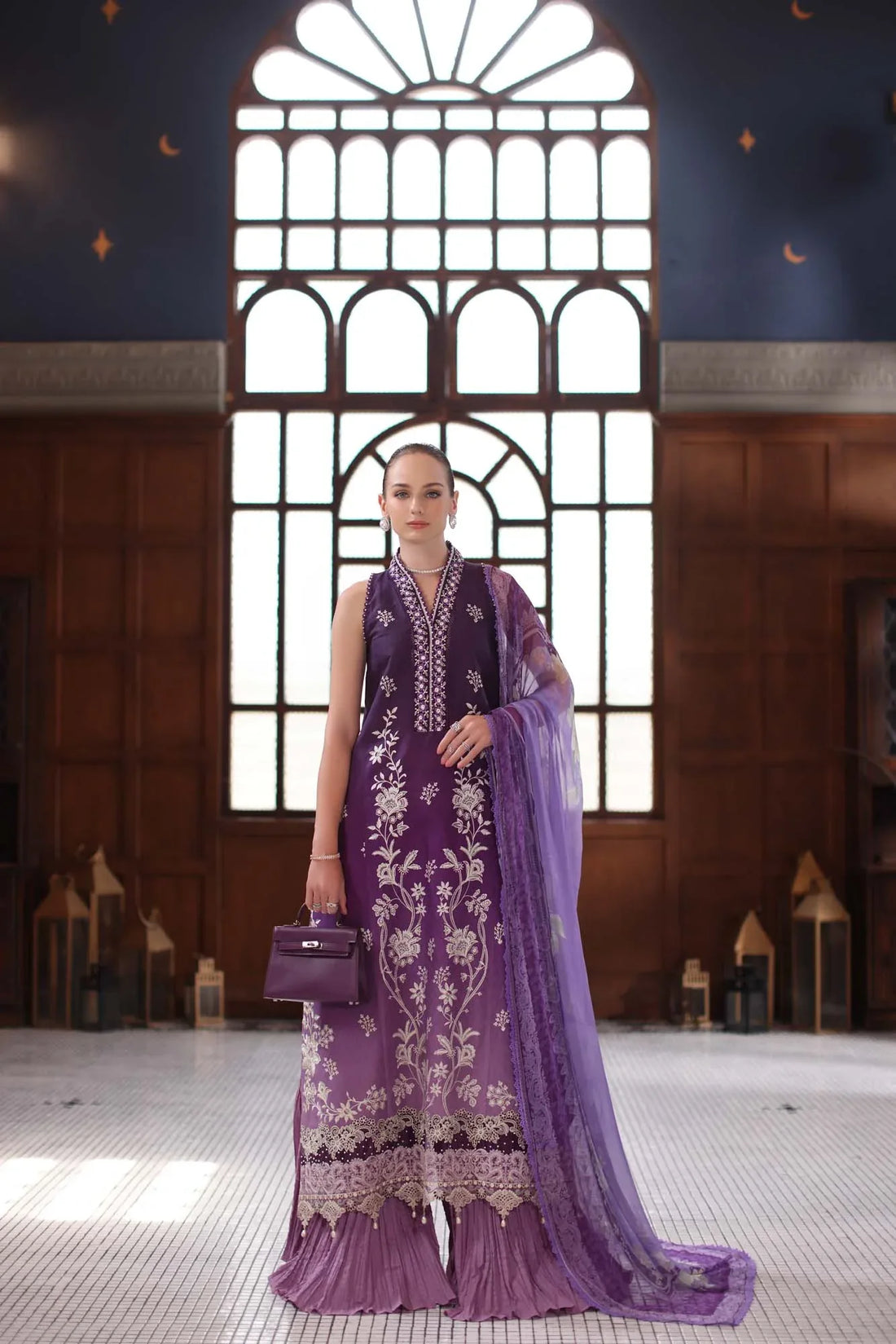 Noor by Saadia Asad | Eid Luxury Schiffli Laserkari 25 | D9- Purple - Rang-e-Khaas