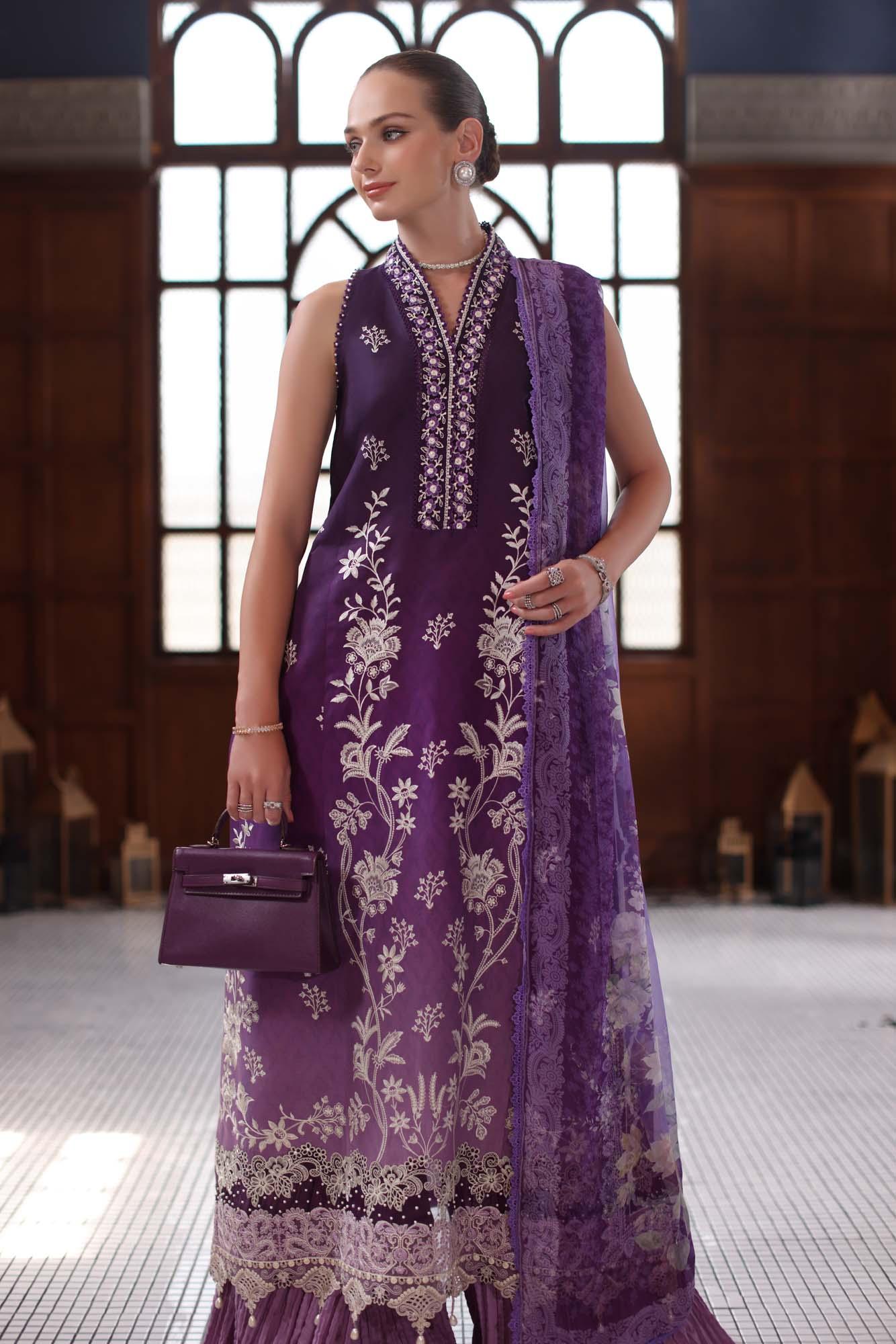 Noor by Saadia Asad | Eid Luxury Schiffli Laserkari 25 | D9- Purple - Rang-e-Khaas