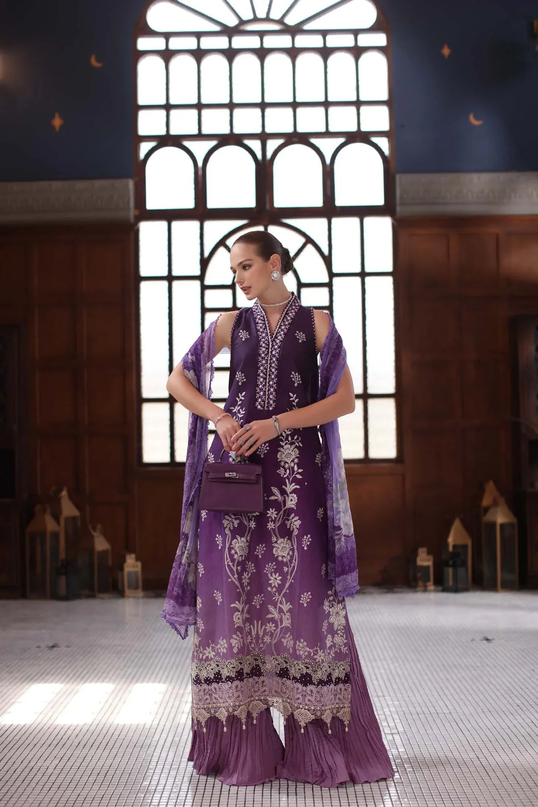Noor by Saadia Asad | Eid Luxury Schiffli Laserkari 25 | D9- Purple - Rang-e-Khaas