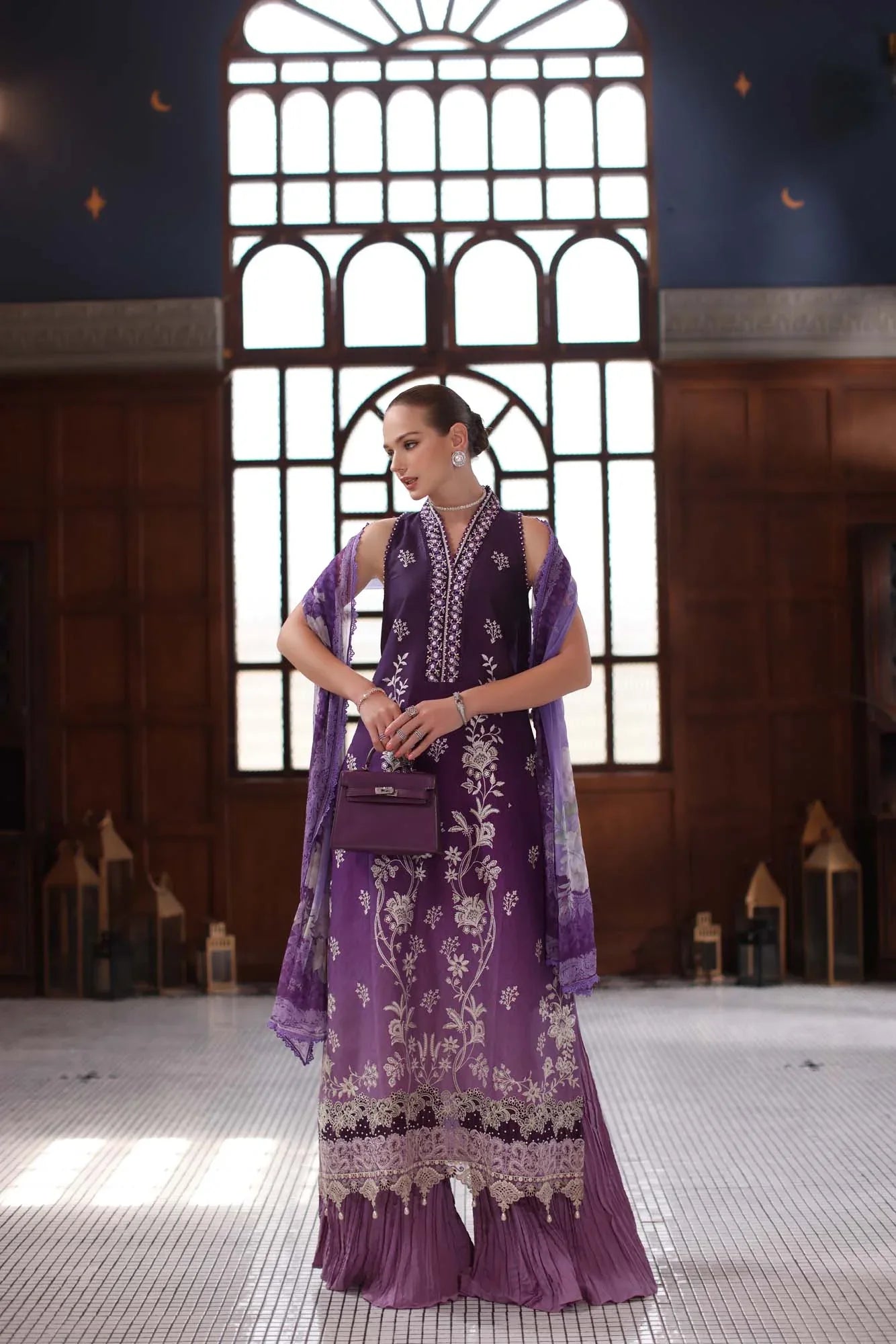 Noor by Saadia Asad | Eid Luxury Schiffli Laserkari 25 | D9- Purple - Rang-e-Khaas