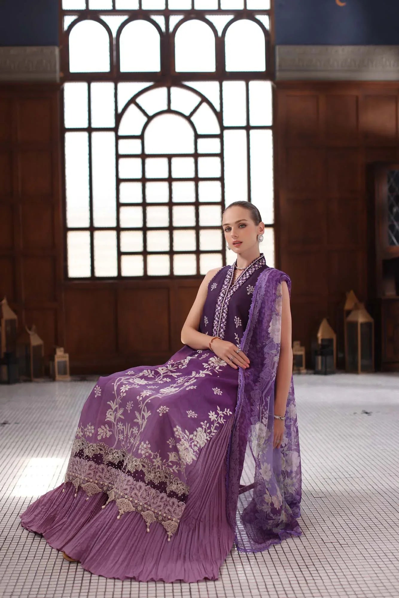 Noor by Saadia Asad | Eid Luxury Schiffli Laserkari 25 | D9- Purple - Rang-e-Khaas