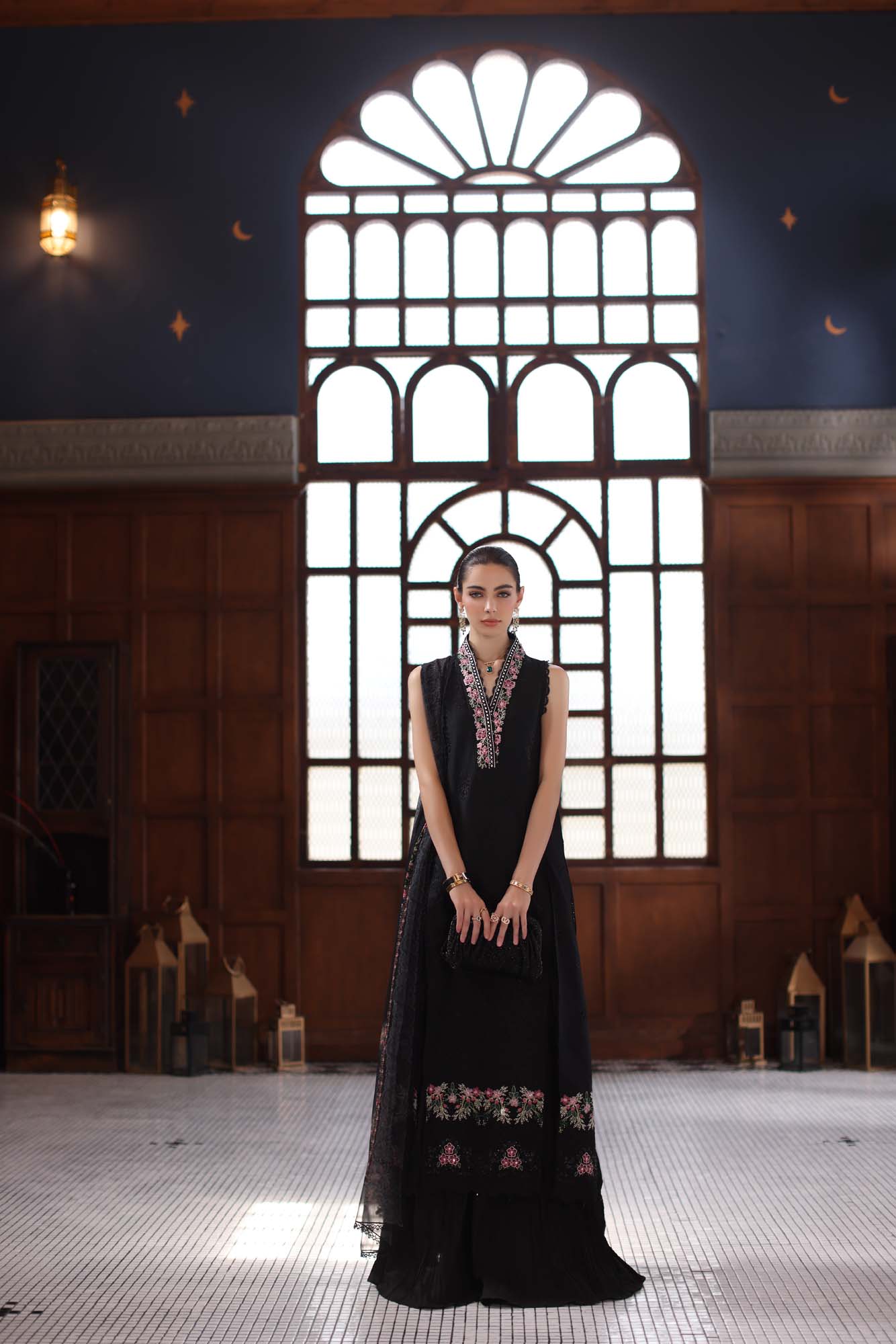 Noor by Saadia Asad | Eid Luxury Schiffli Laserkari 25 | D7- Black