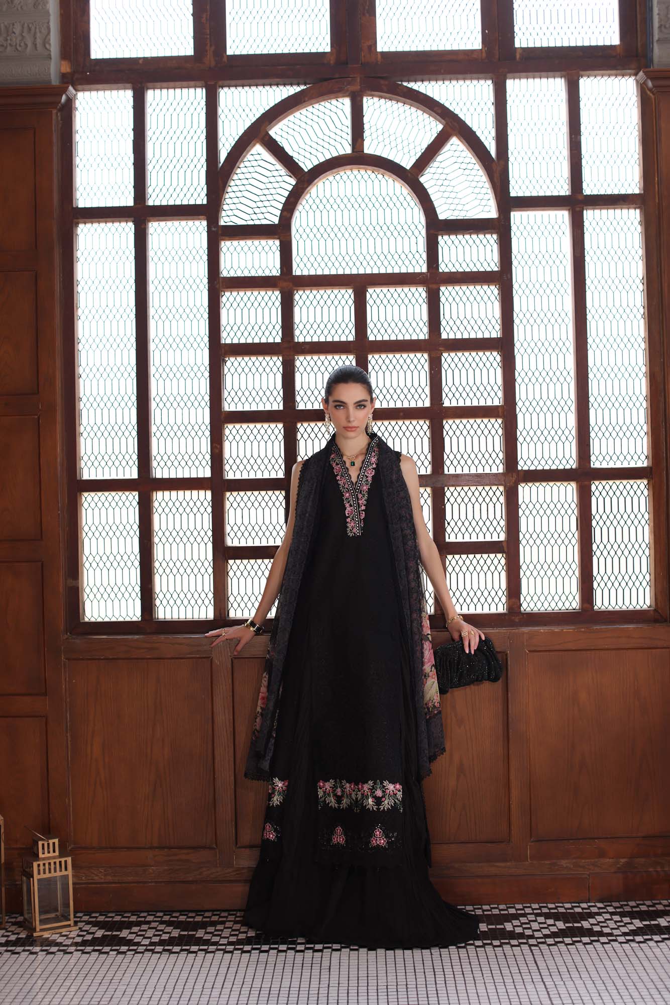 Noor by Saadia Asad | Eid Luxury Schiffli Laserkari 25 | D7- Black