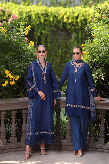 Noor by Saadia Asad | Eid Luxury Schiffli Laserkari 25 | D10- Royal Blue - Rang-e-Khaas