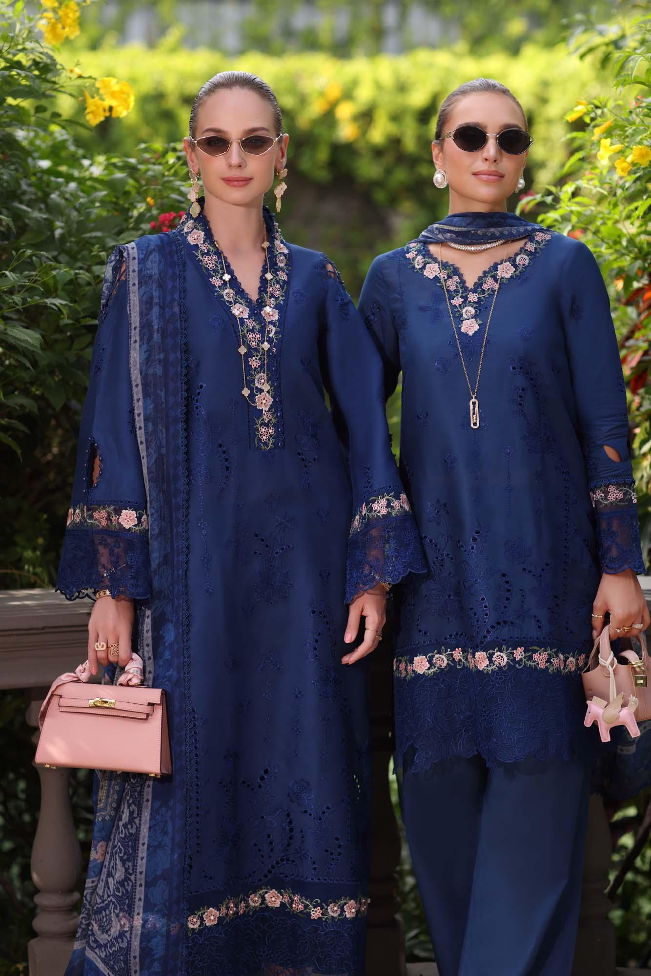 Noor by Saadia Asad | Eid Luxury Schiffli Laserkari 25 | D10- Royal Blue - Rang-e-Khaas