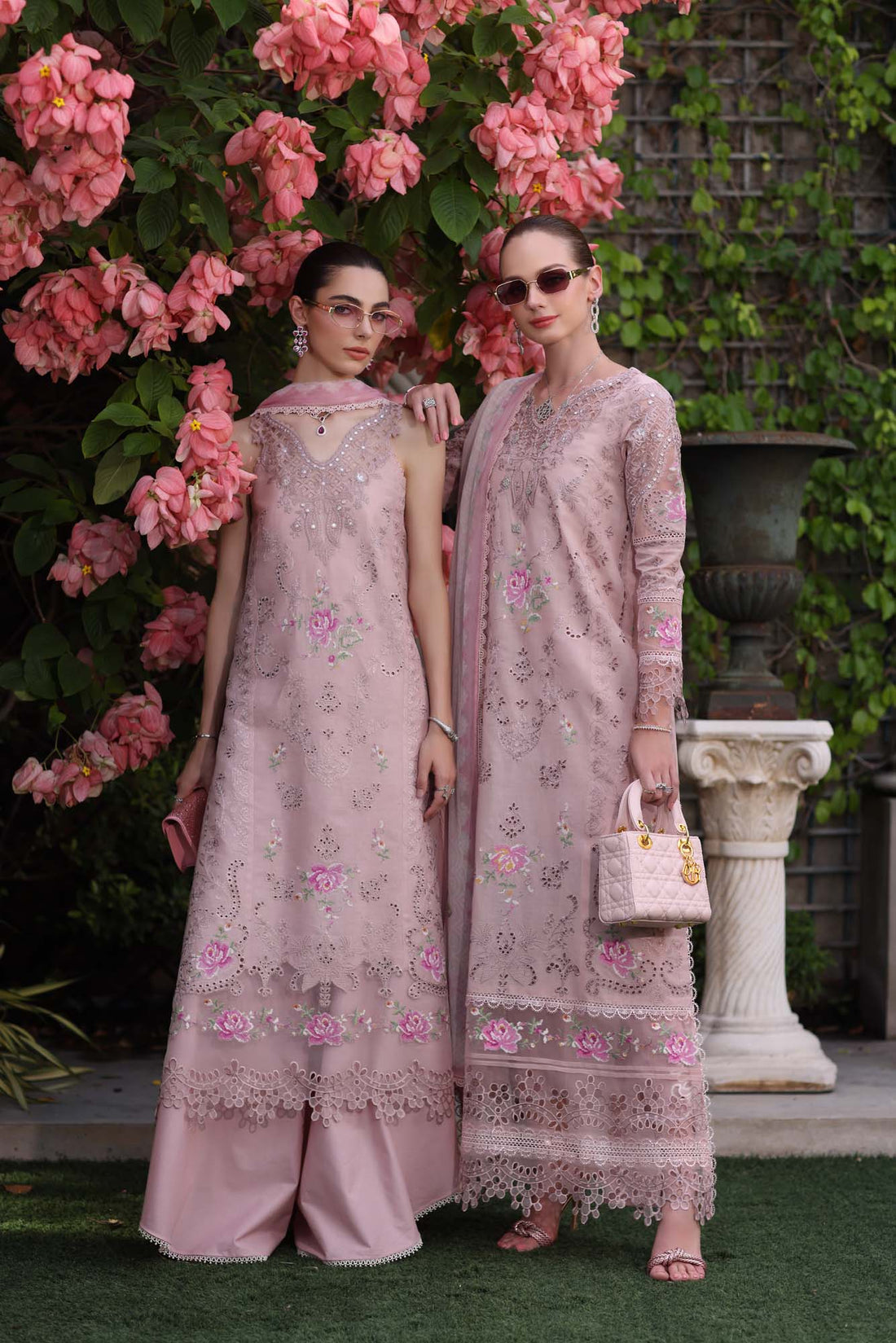 Noor by Saadia Asad | Eid Luxury Schiffli Laserkari 25 | D8- Pink - Rang-e-Khaas