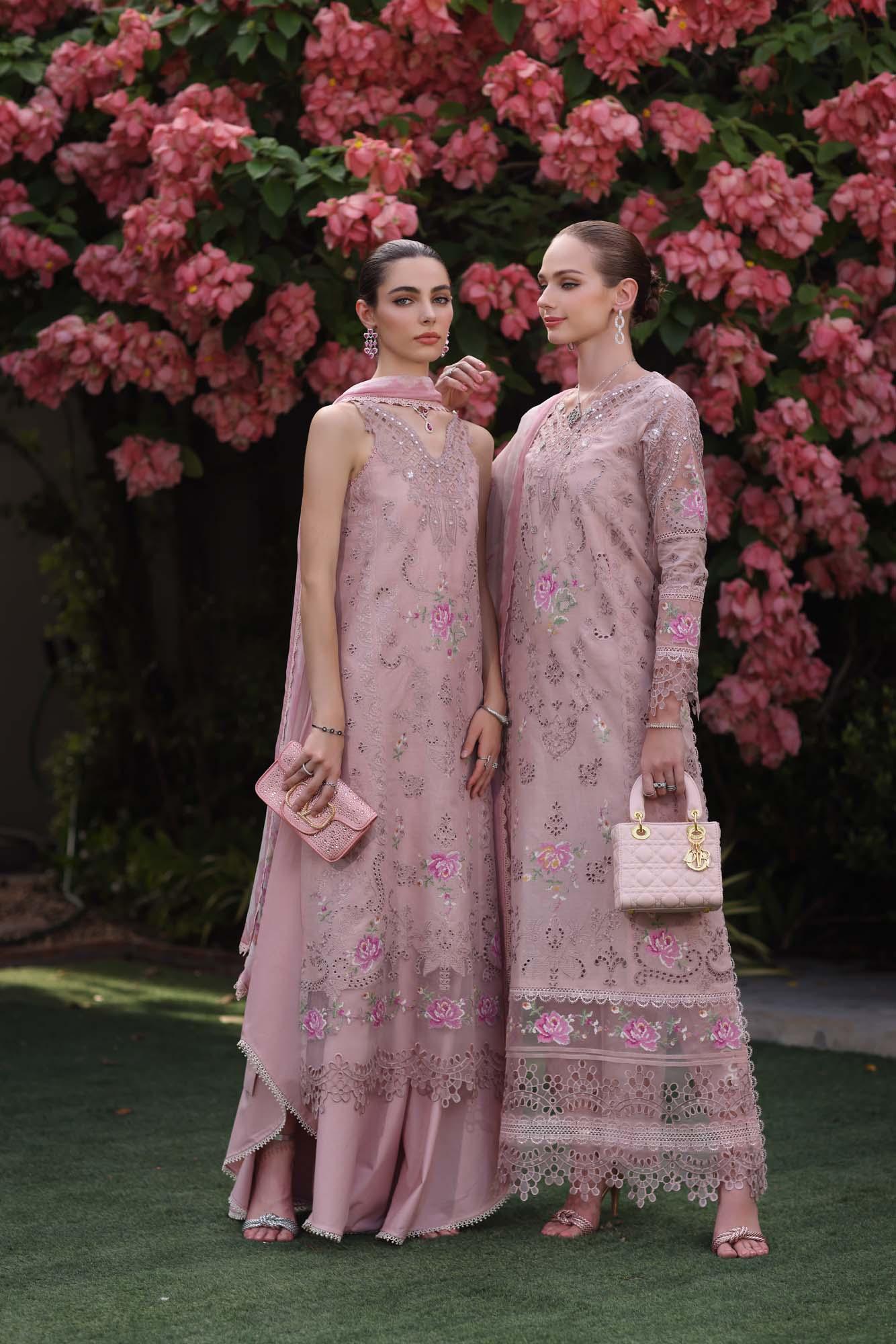 Noor by Saadia Asad | Eid Luxury Schiffli Laserkari 25 | D8- Pink - Rang-e-Khaas
