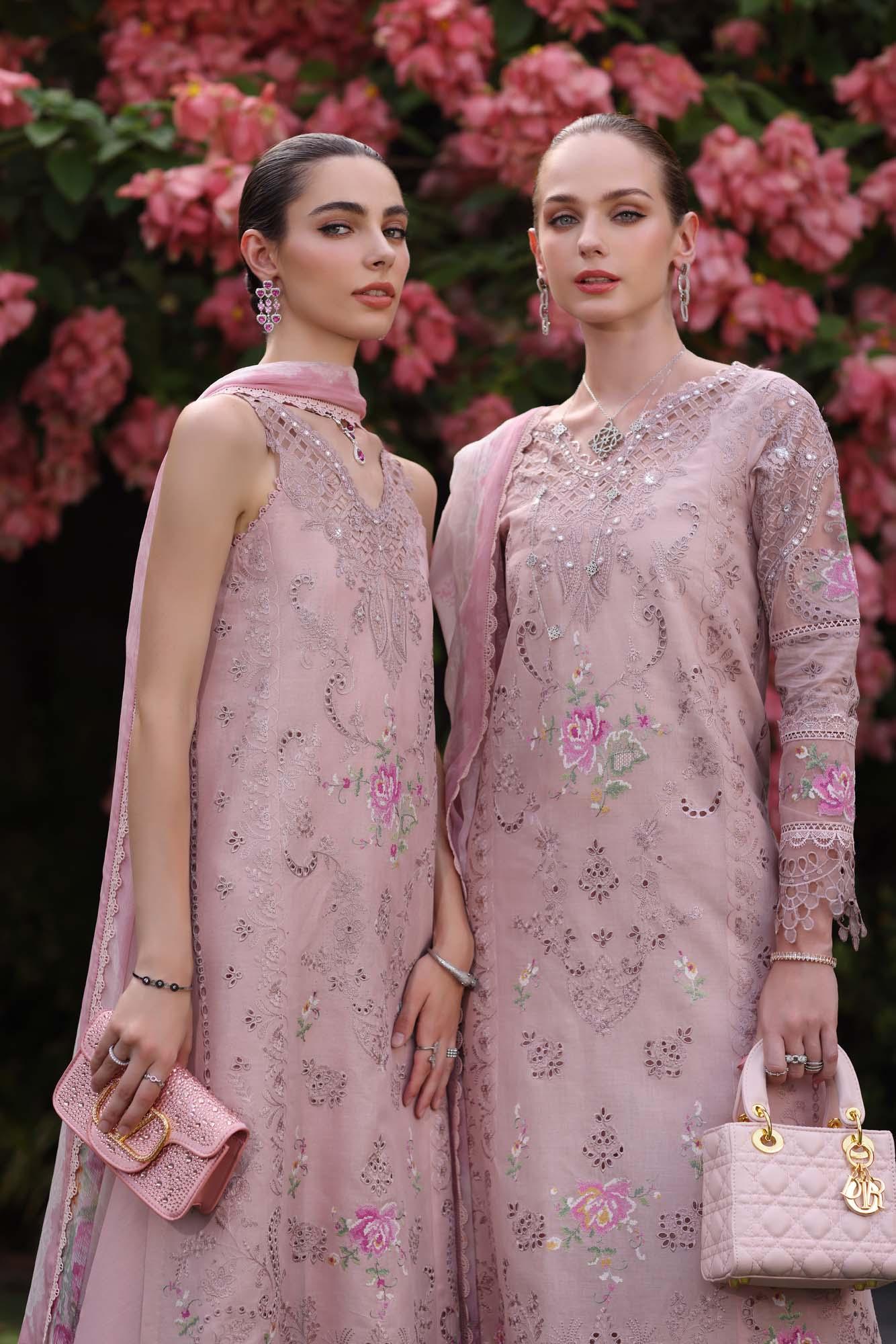 Noor by Saadia Asad | Eid Luxury Schiffli Laserkari 25 | D8- Pink - Rang-e-Khaas