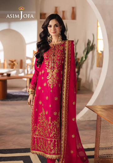 Asim Jofa | Heeriye | AJHE-08 EMBROIDERED JUMBO SILK 3 PCS - Rang-e-Khaas