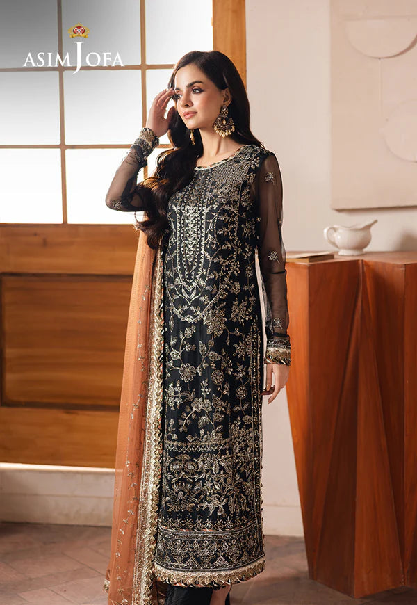 Asim Jofa | Heeriye | AJHE-05 EMBROIDERED NET 3 PCS - Rang-e-Khaas