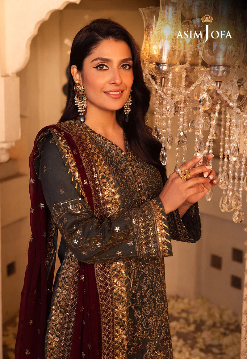 Shehnai by Asim Jofa Embroidered Net 3Pc Suit AJSH-07 - Rang-e-Khaas